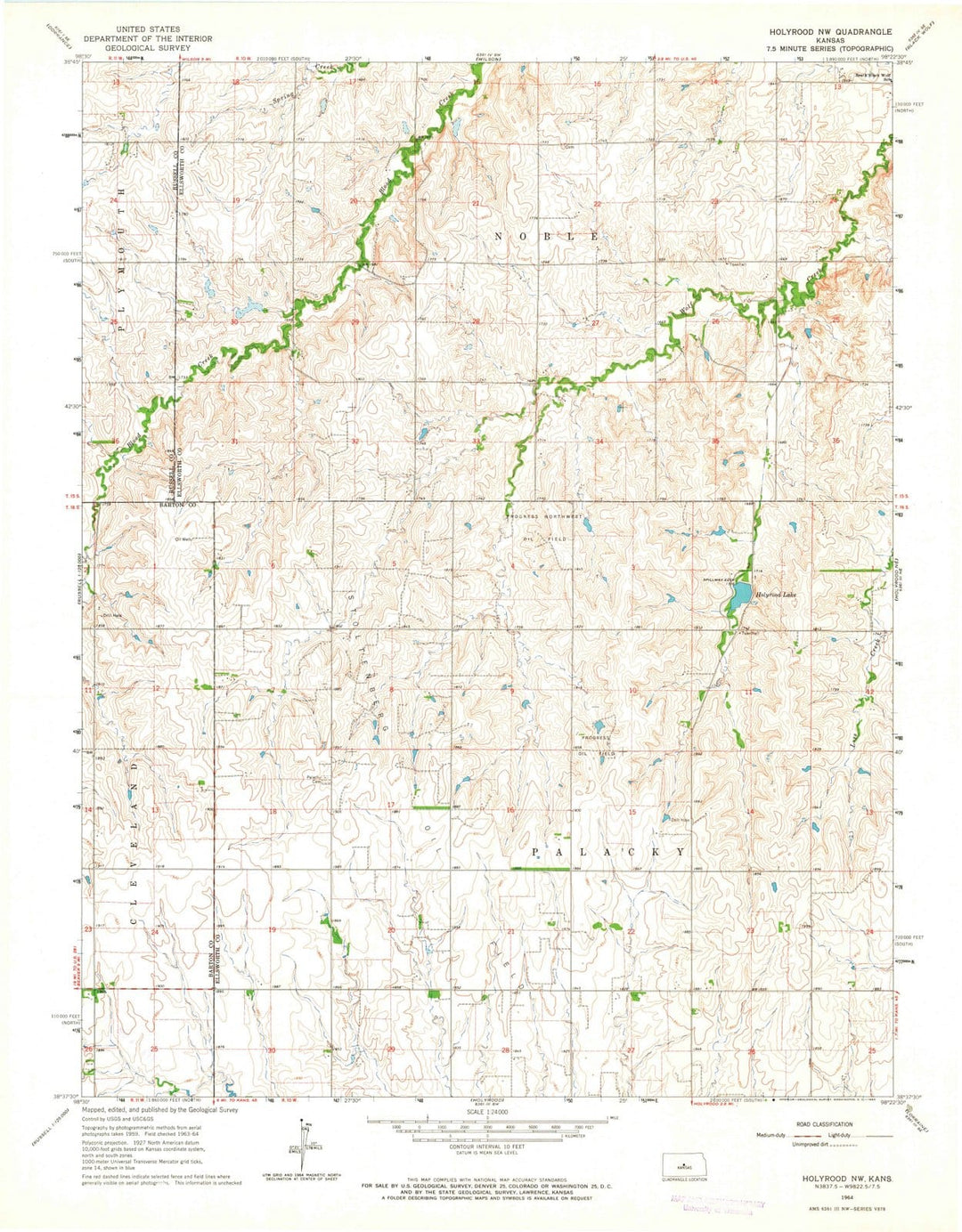 1964 Holyrood, KS - Kansas - USGS Topographic Map