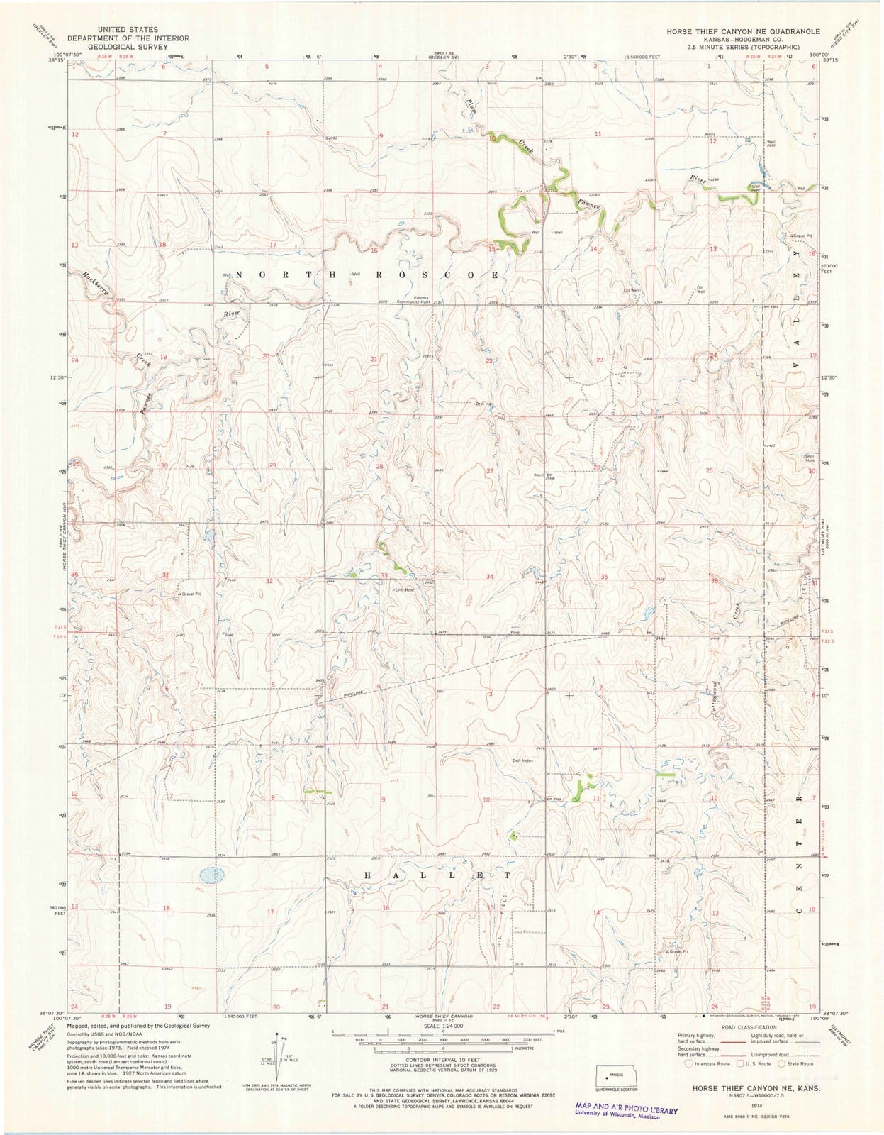 1974 Horse Thief Canyon, KS - Kansas - USGS Topographic Map v2