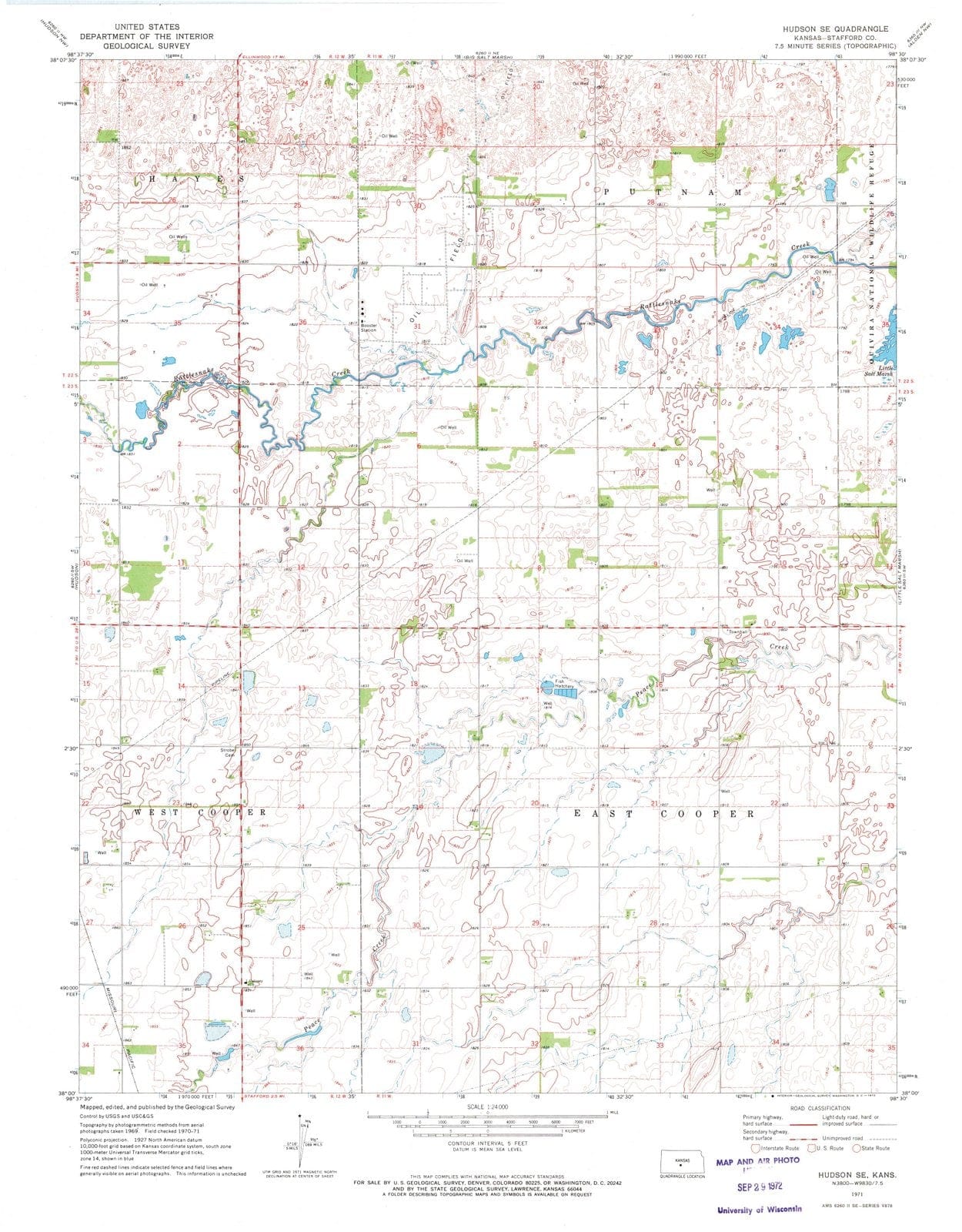 1971 Hudson, KS - Kansas - USGS Topographic Map