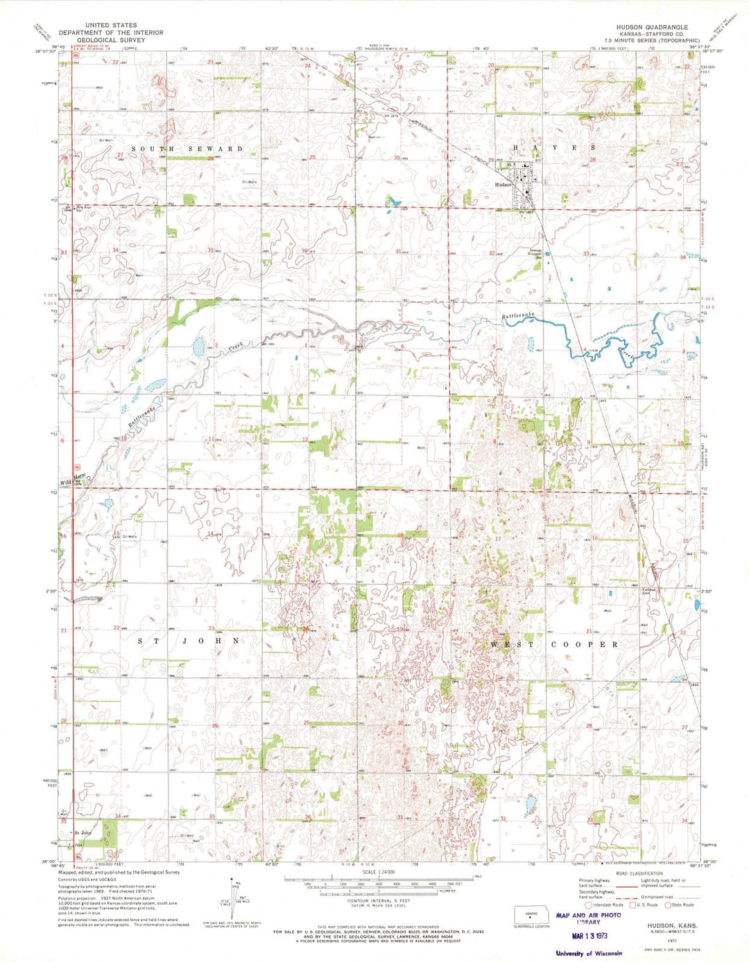 1971 Hudson, KS - Kansas - USGS Topographic Map v2