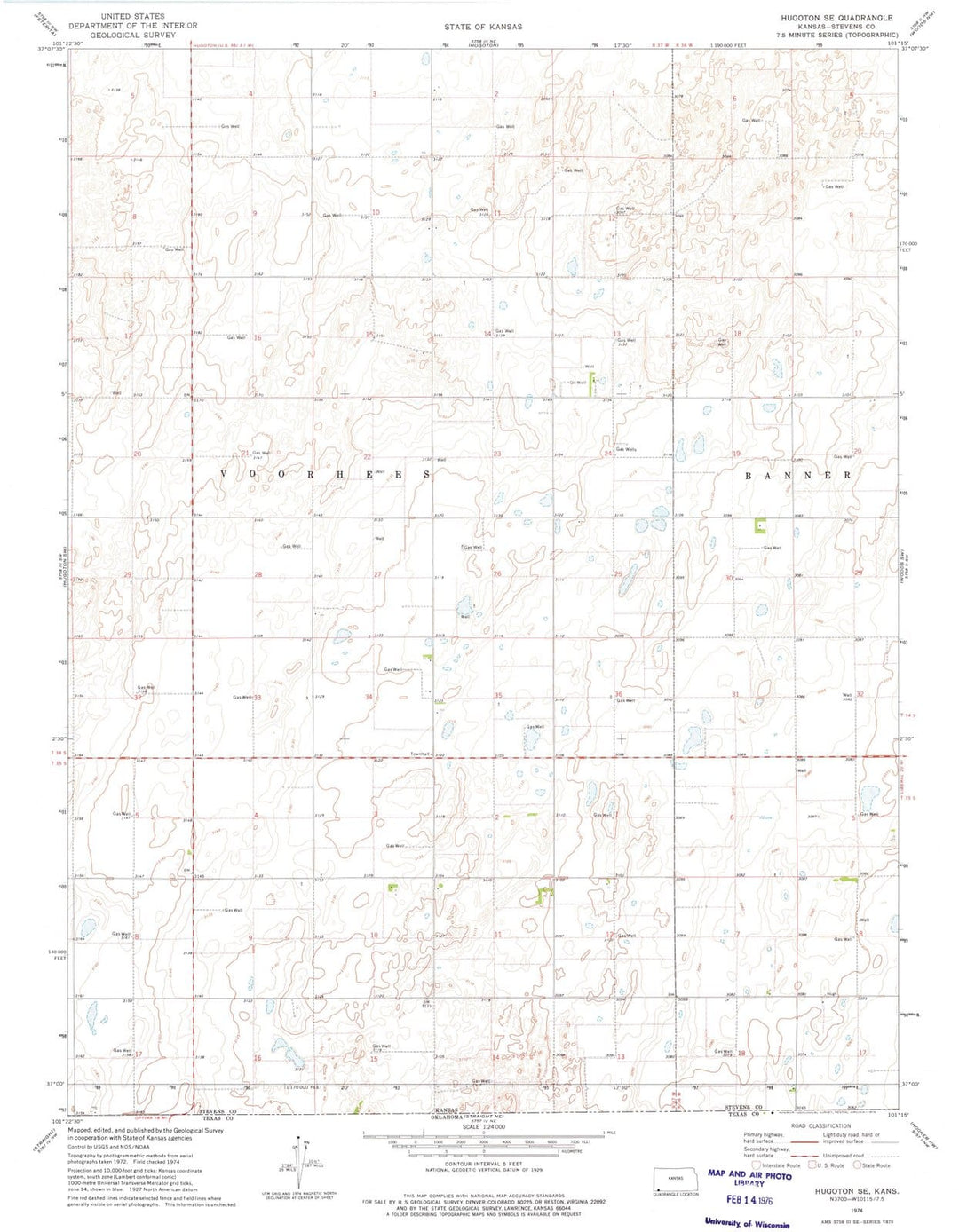 1974 Hugoton, KS - Kansas - USGS Topographic Map