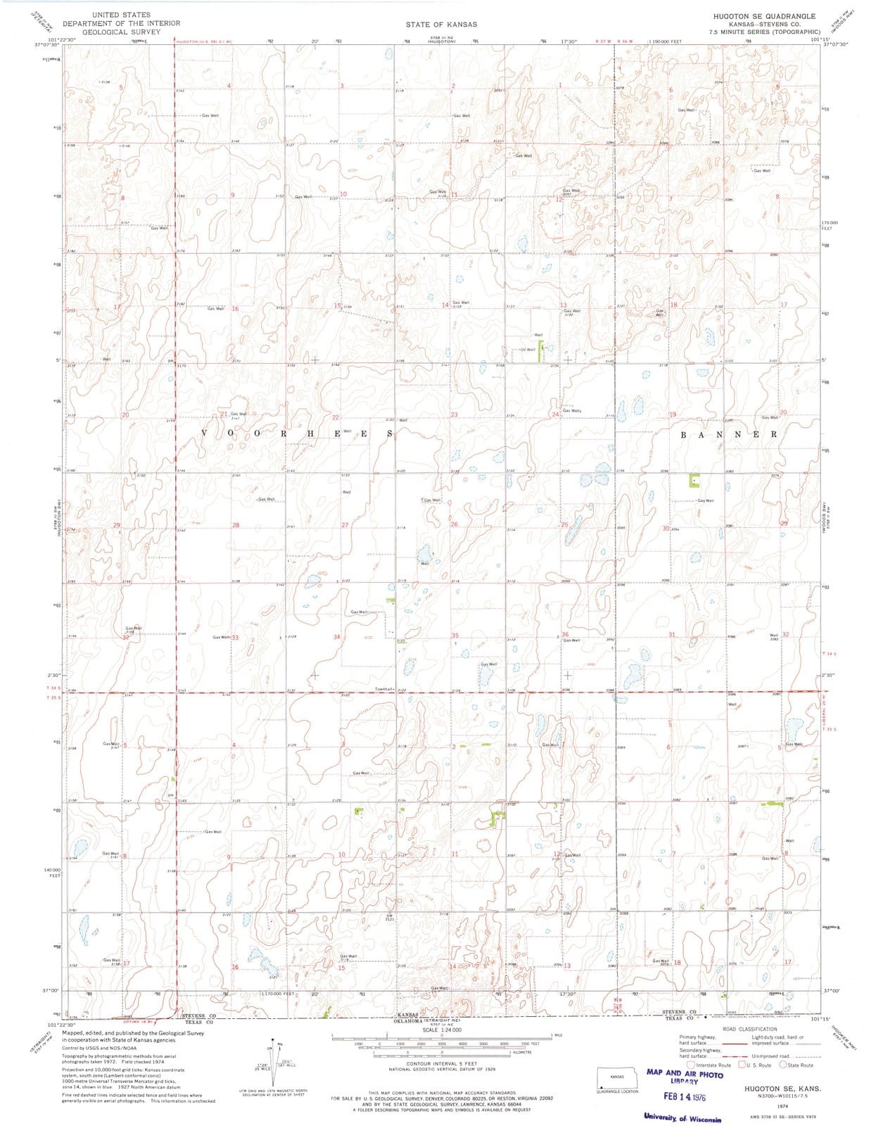 1974 Hugoton, KS - Kansas - USGS Topographic Map