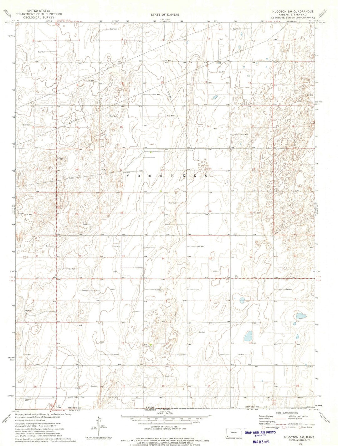 1974 Hugoton, KS - Kansas - USGS Topographic Map v2