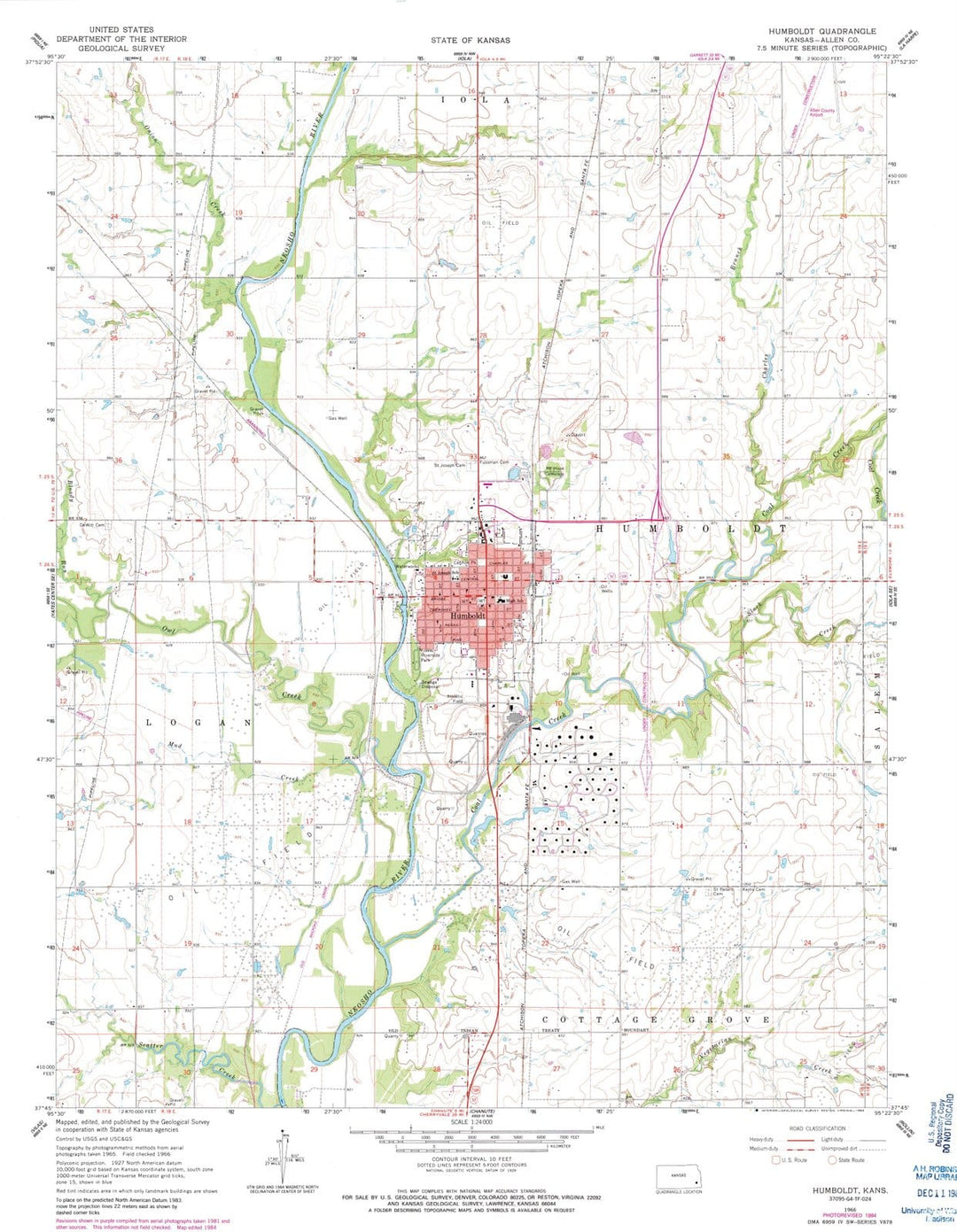 1966 Humboldt, KS - Kansas - USGS Topographic Map