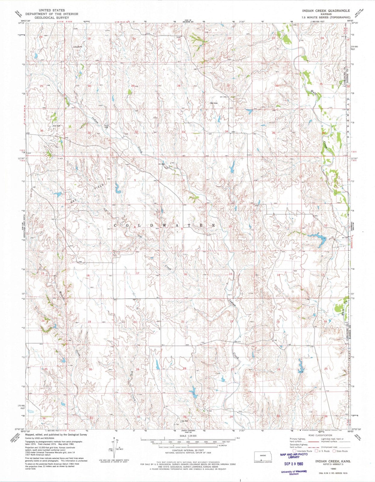 1980 Indian Creek, KS - Kansas - USGS Topographic Map