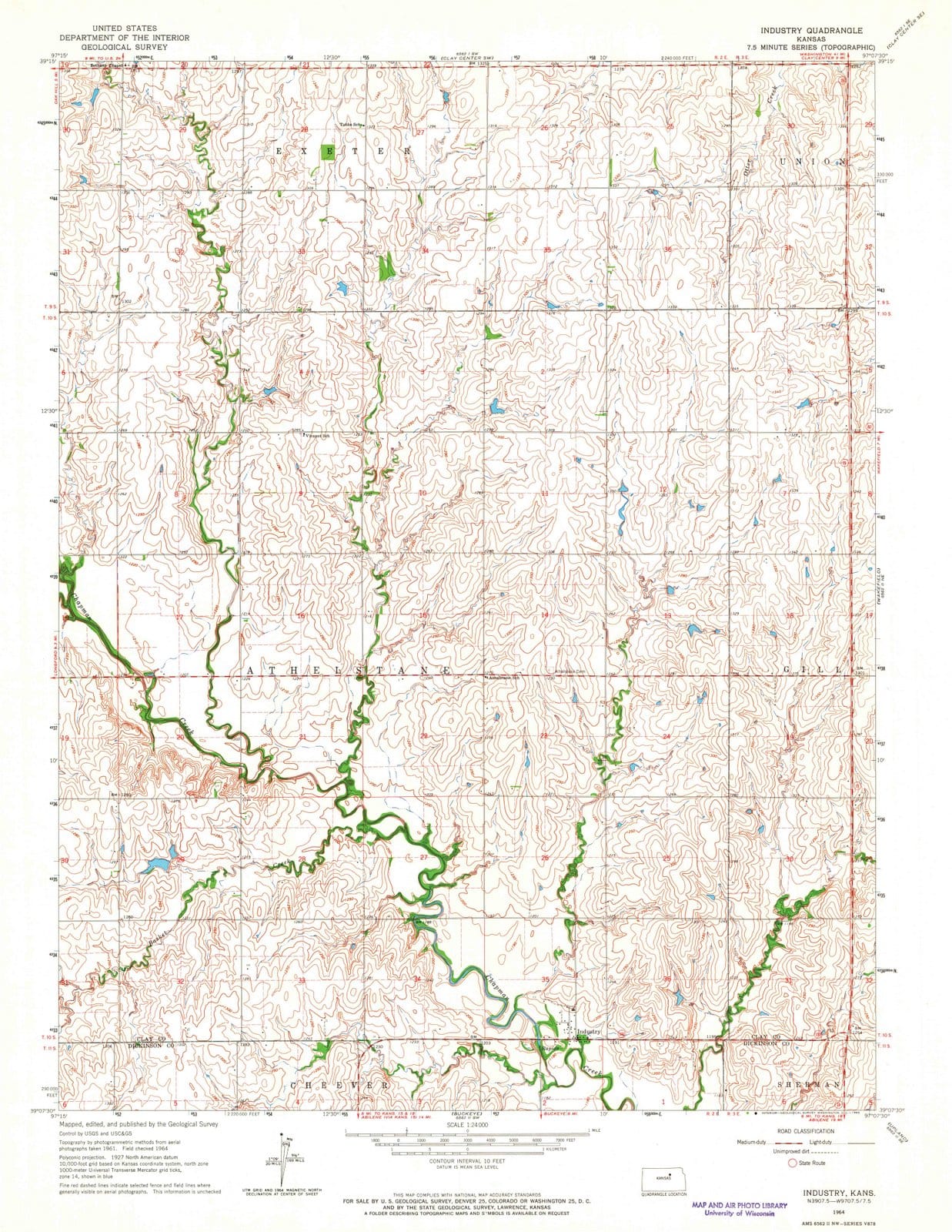 1964 Industry, KS - Kansas - USGS Topographic Map