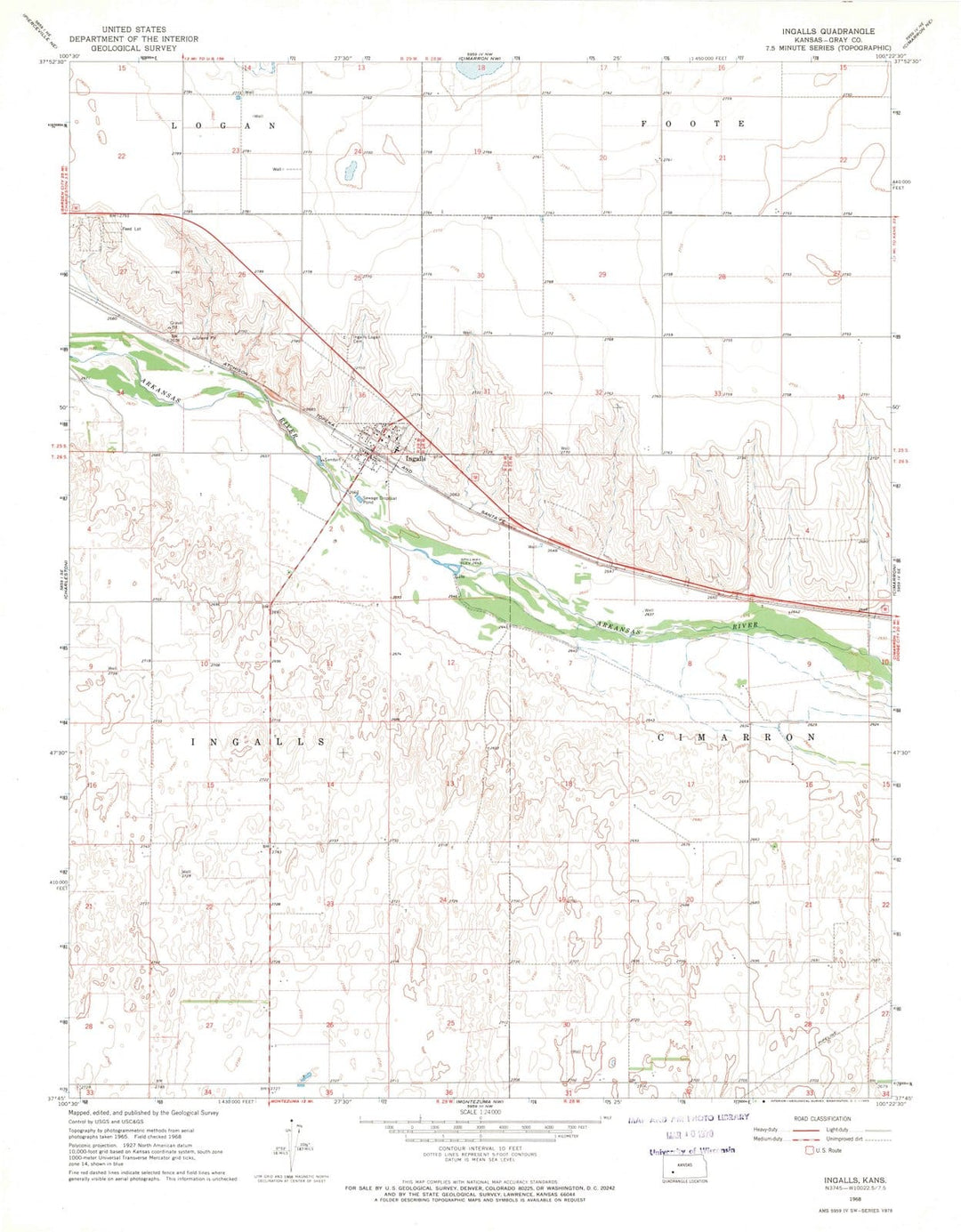 1968 Ingalls, KS - Kansas - USGS Topographic Map