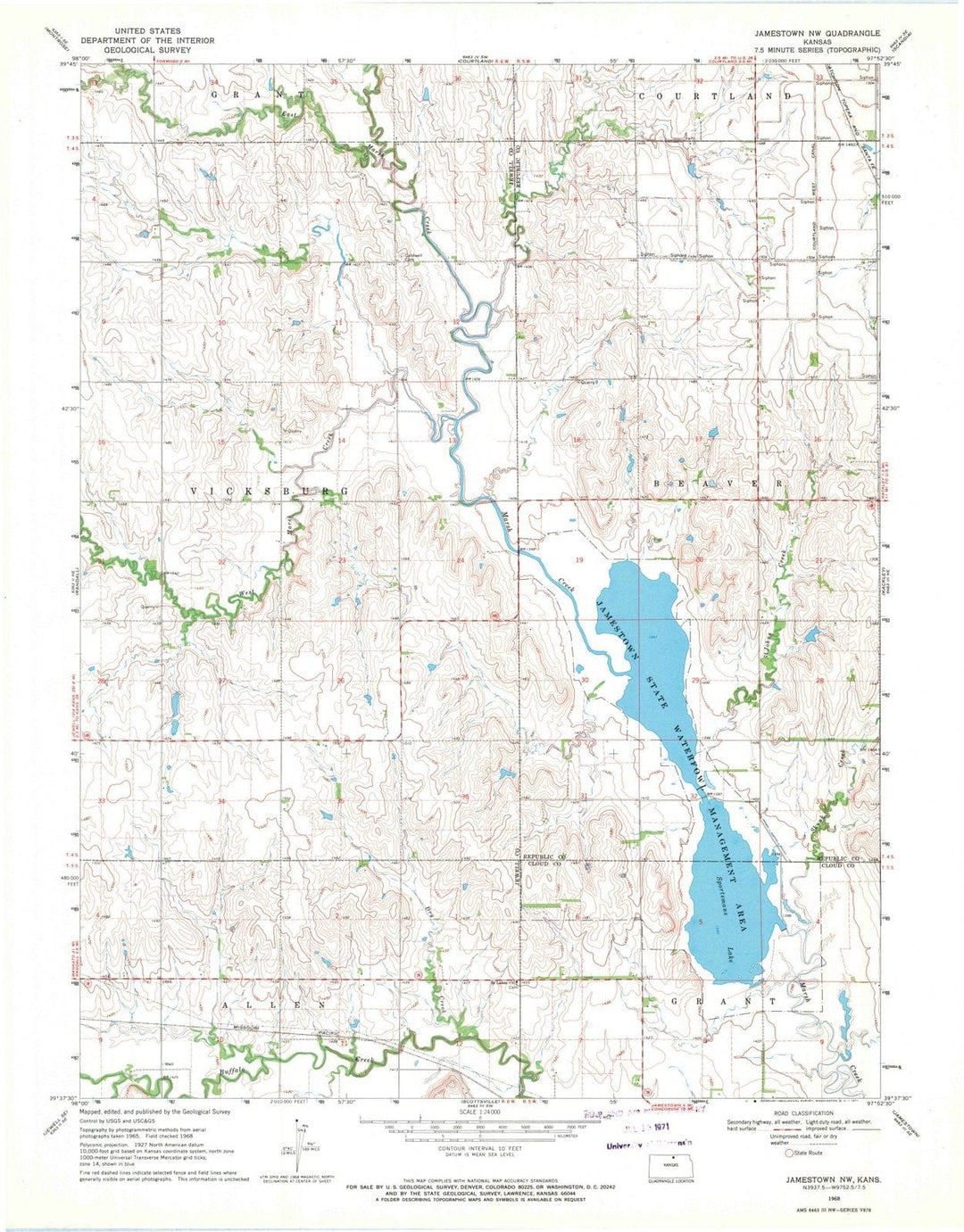 1968 Jamestown, KS - Kansas - USGS Topographic Map