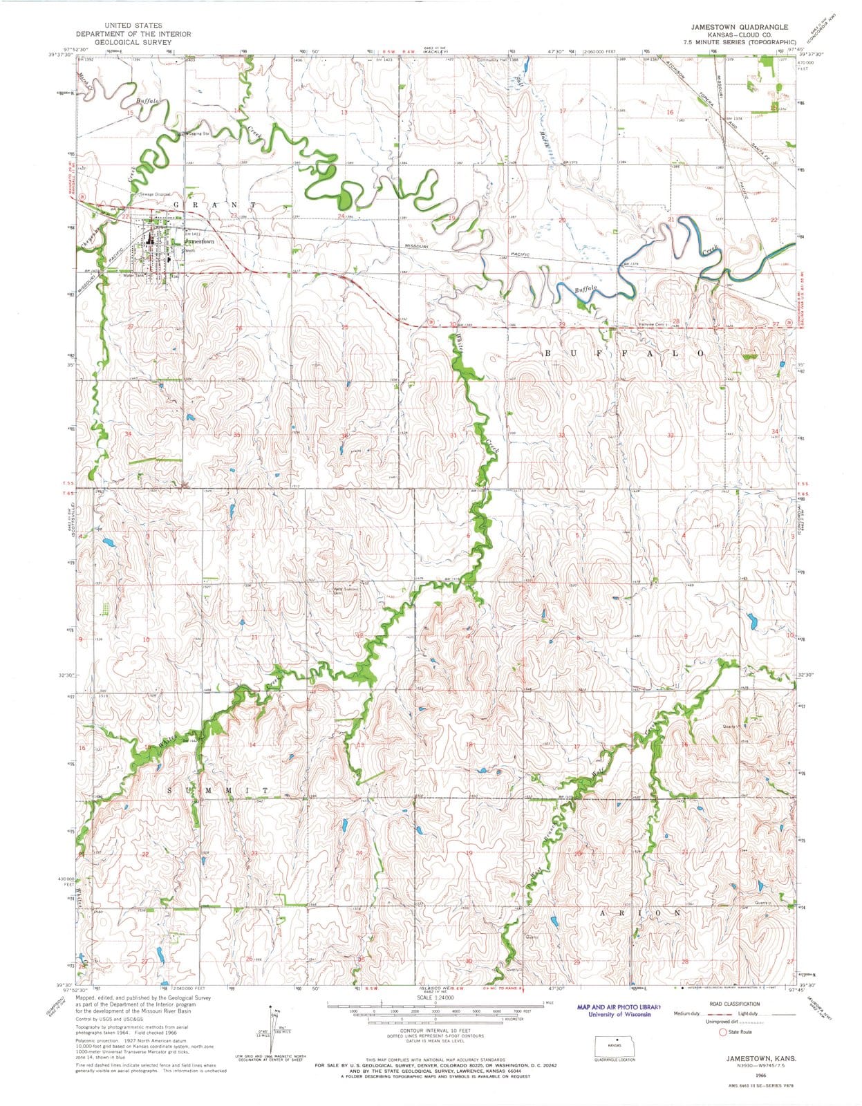 1966 Jamestown, KS - Kansas - USGS Topographic Map