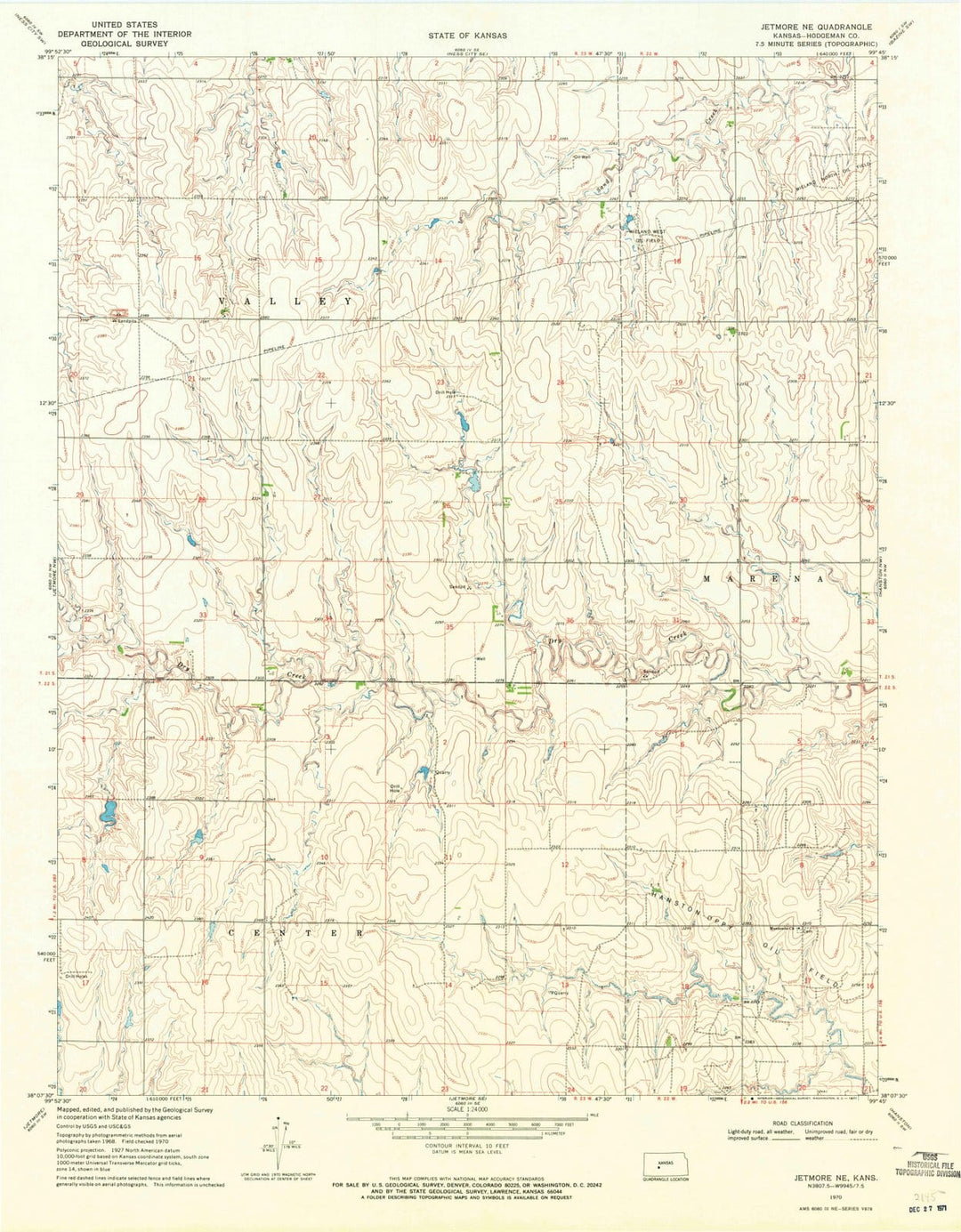 1970 Jetmore, KS - Kansas - USGS Topographic Map