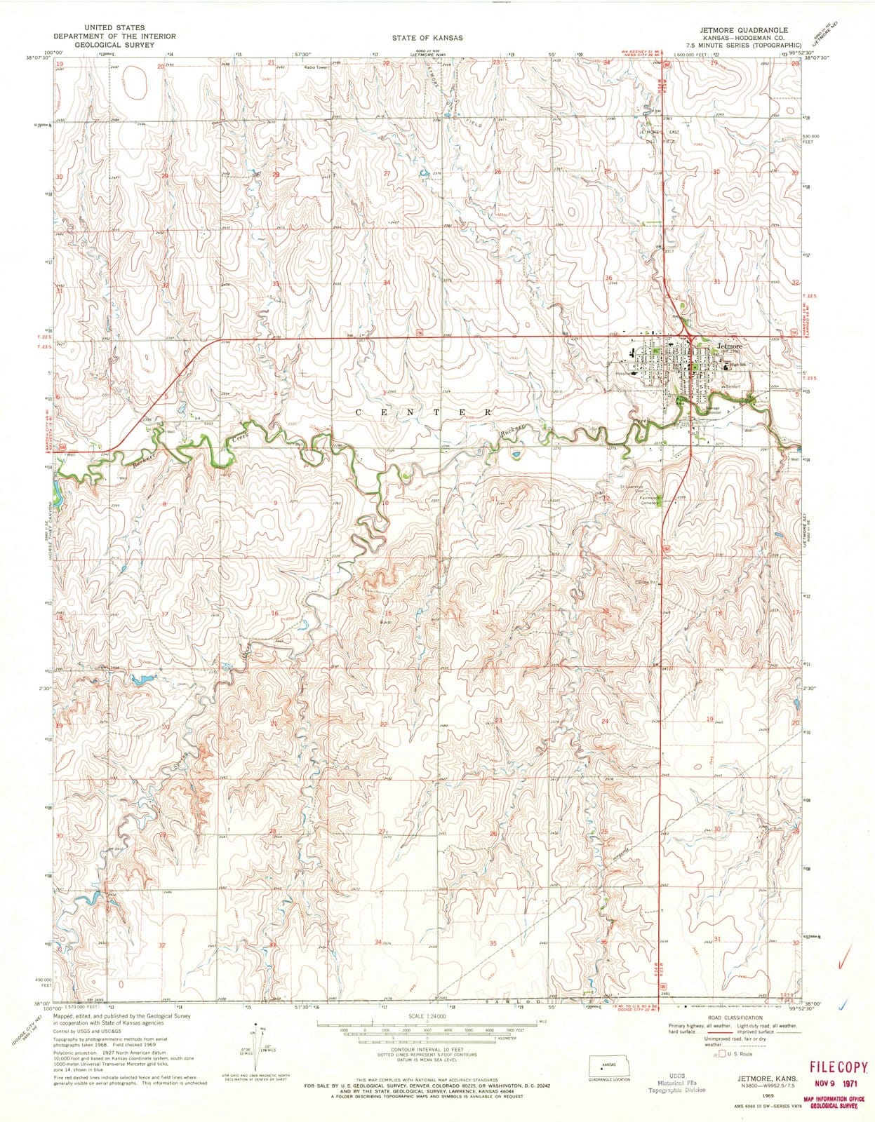 1969 Jetmore, KS - Kansas - USGS Topographic Map