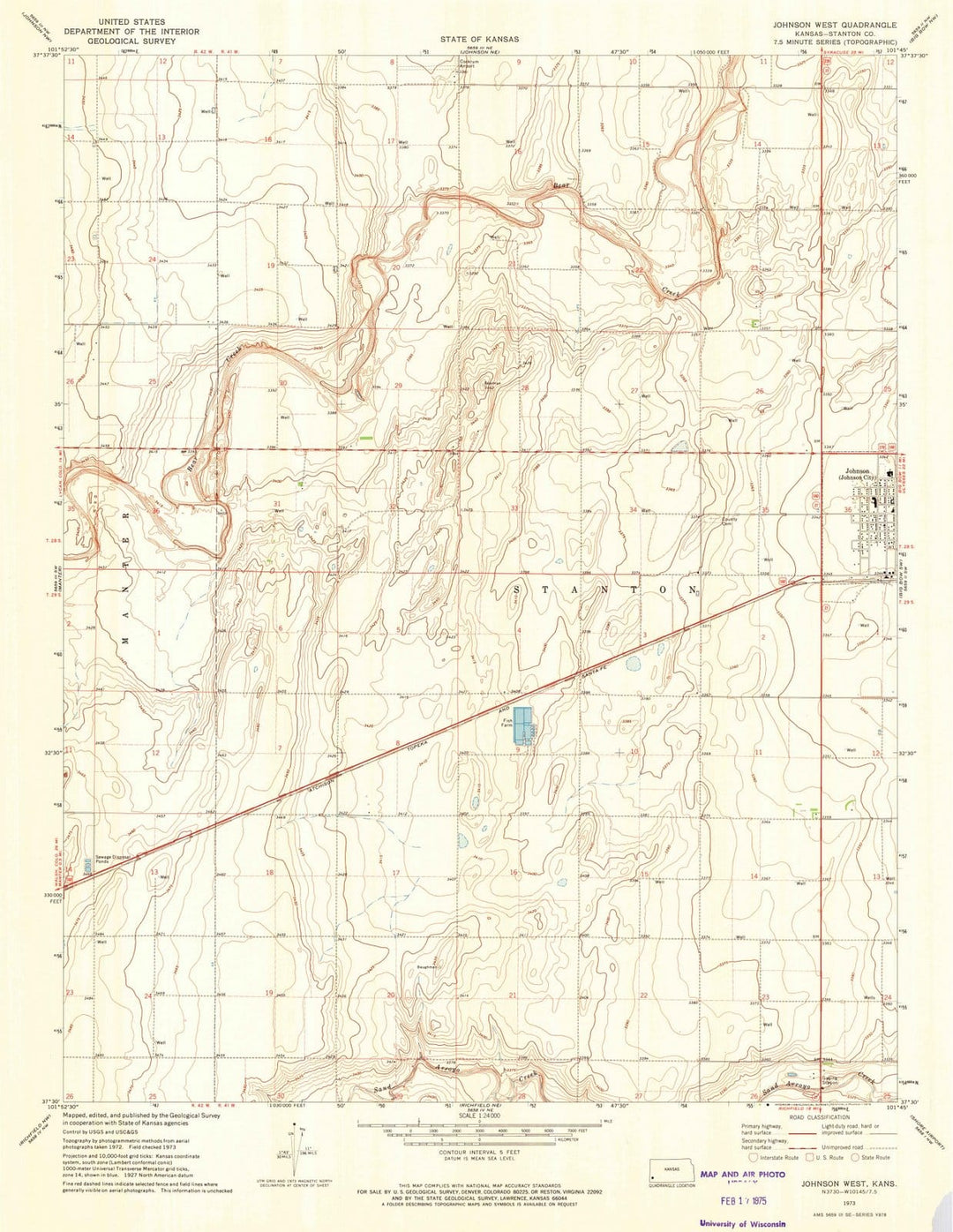 1973 Johnson West, KS - Kansas - USGS Topographic Map