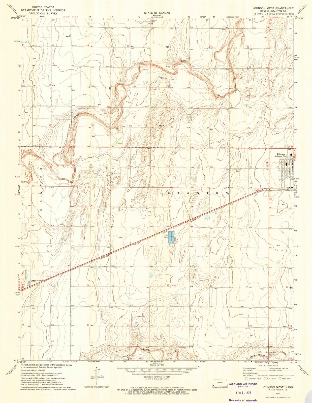 1973 Johnson West, KS - Kansas - USGS Topographic Map