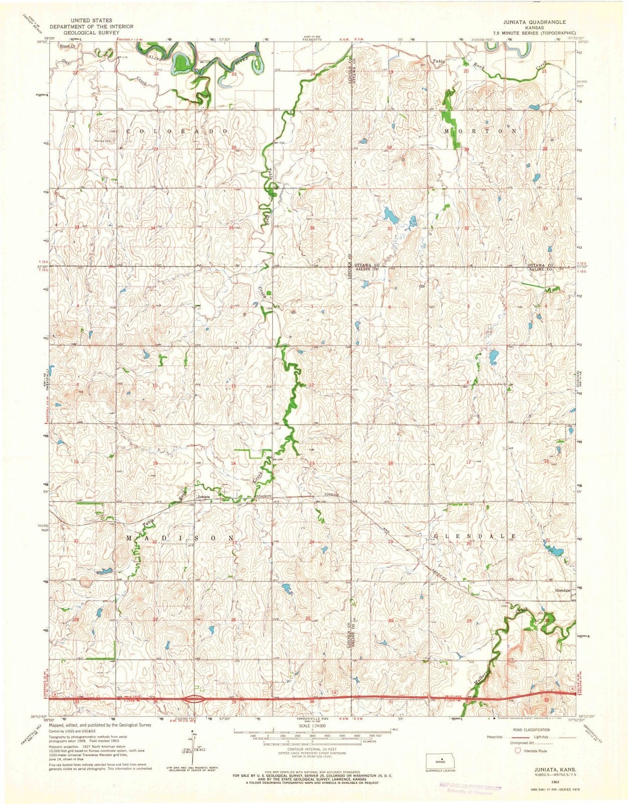 1963 Juniata, KS - Kansas - USGS Topographic Map