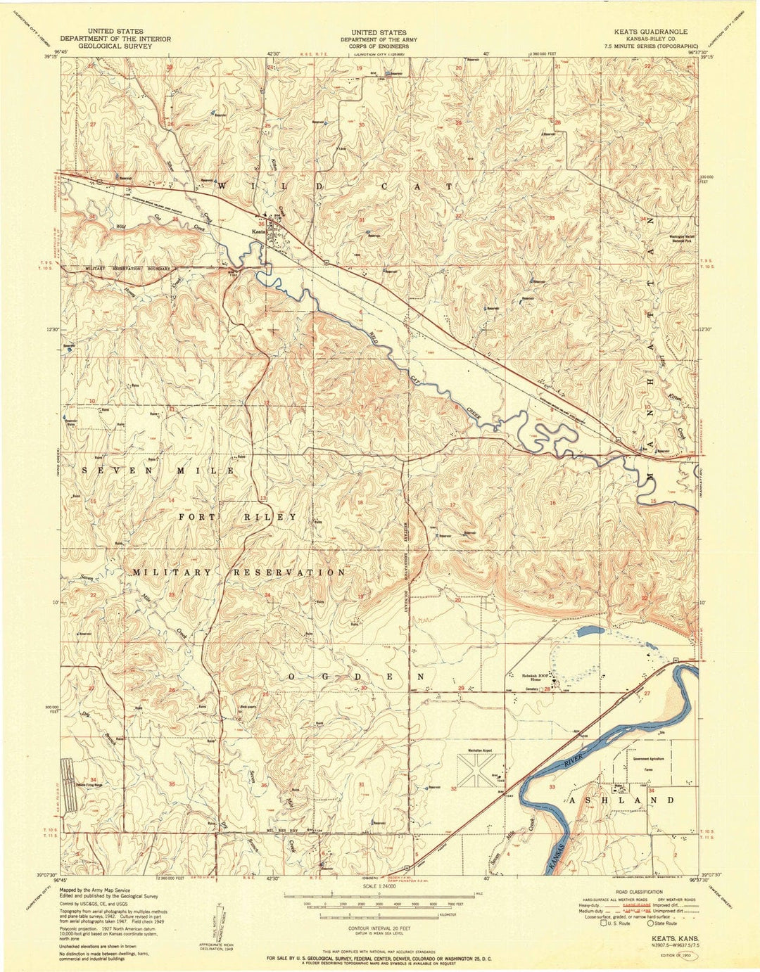 1950 Keats, KS - Kansas - USGS Topographic Map