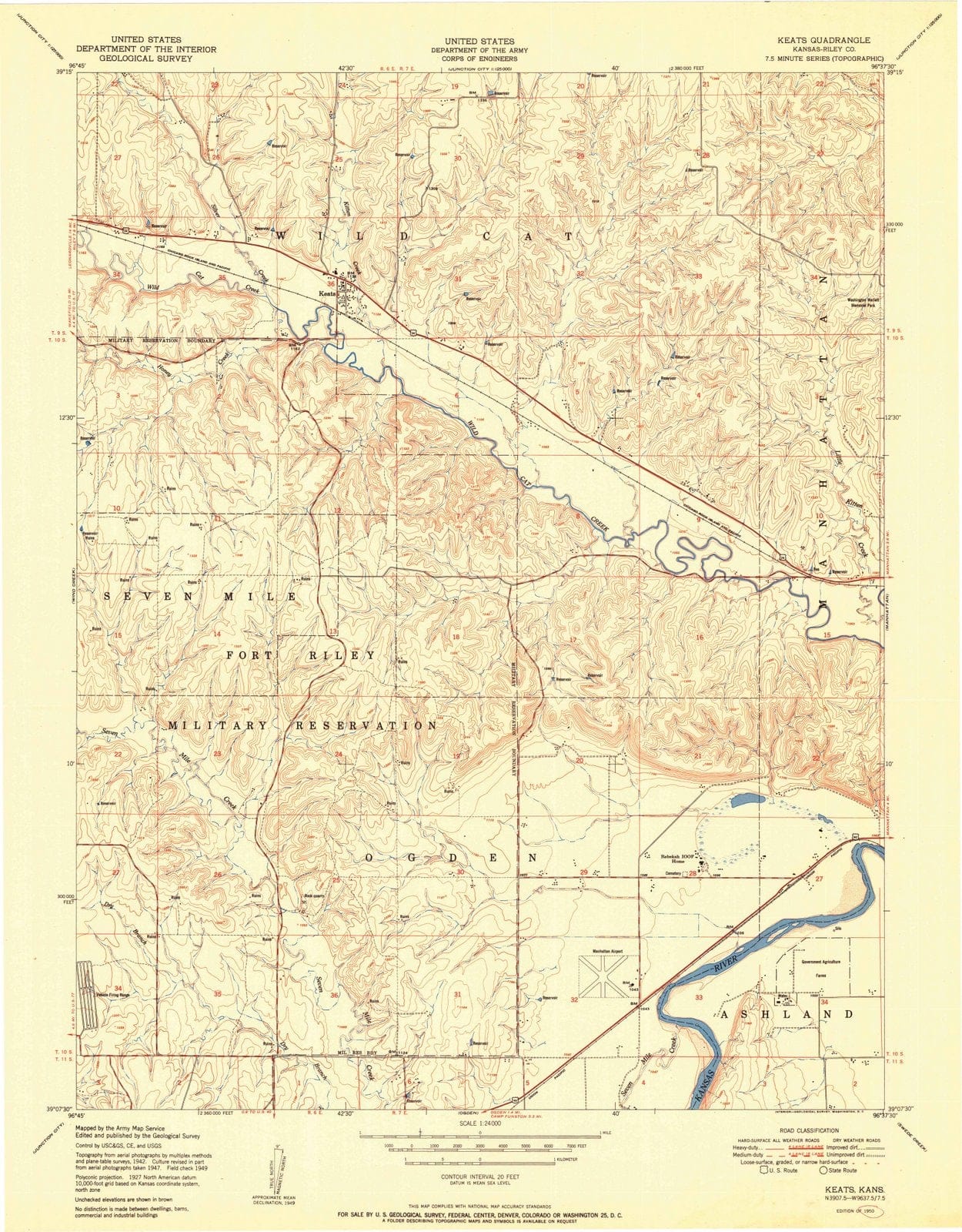 1950 Keats, KS - Kansas - USGS Topographic Map