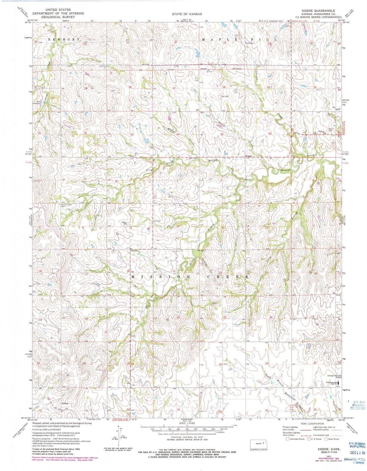 1971 Keene, KS - Kansas - USGS Topographic Map