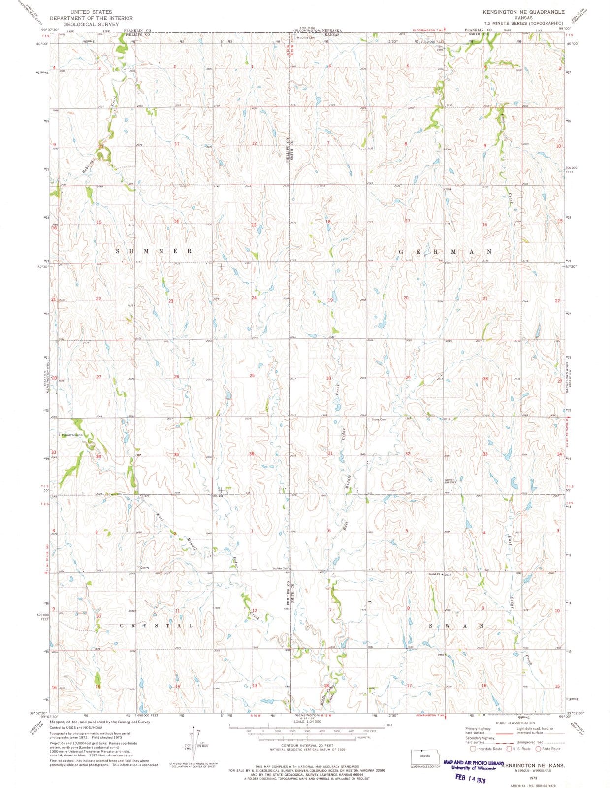 1973 Kensington, KS - Kansas - USGS Topographic Map