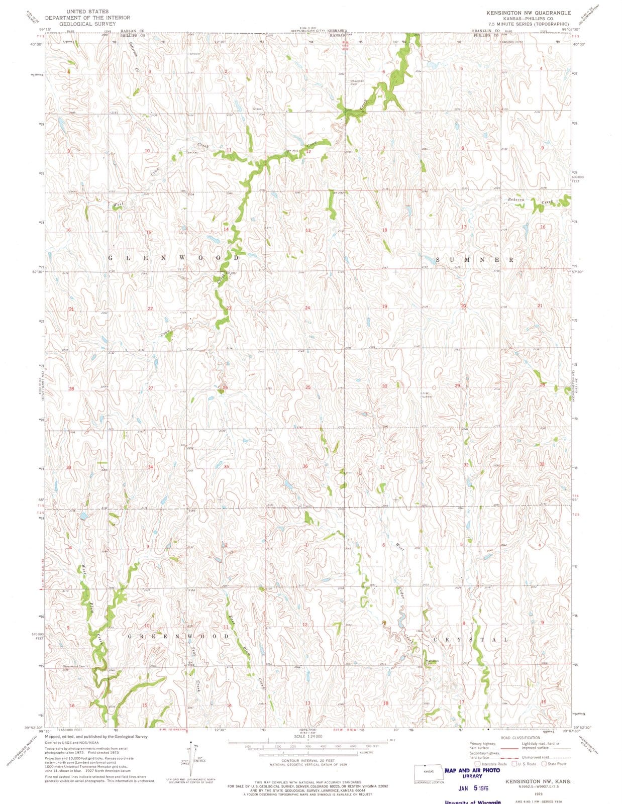 1973 Kensington, KS - Kansas - USGS Topographic Map v2