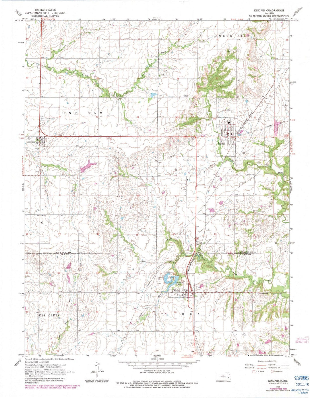 1966 Kincaid, KS - Kansas - USGS Topographic Map