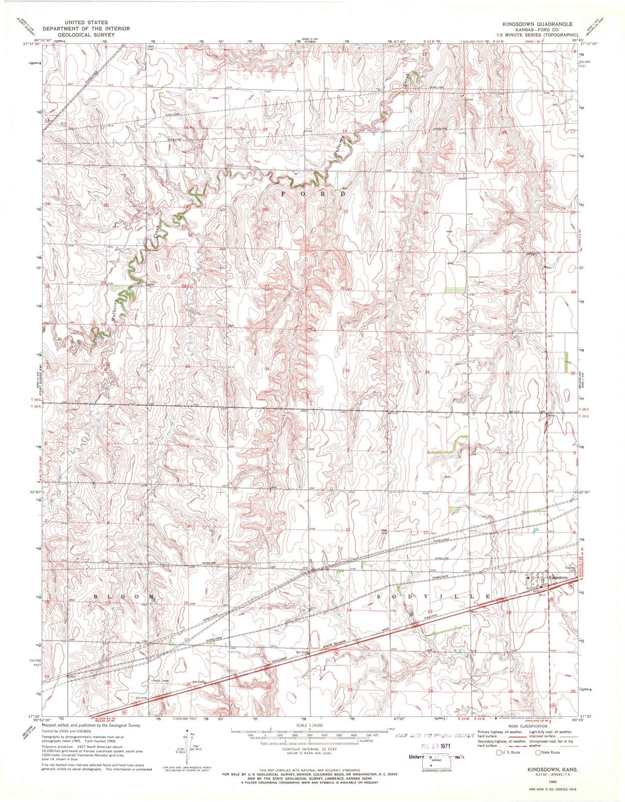 1969 Kingsdown, KS - Kansas - USGS Topographic Map