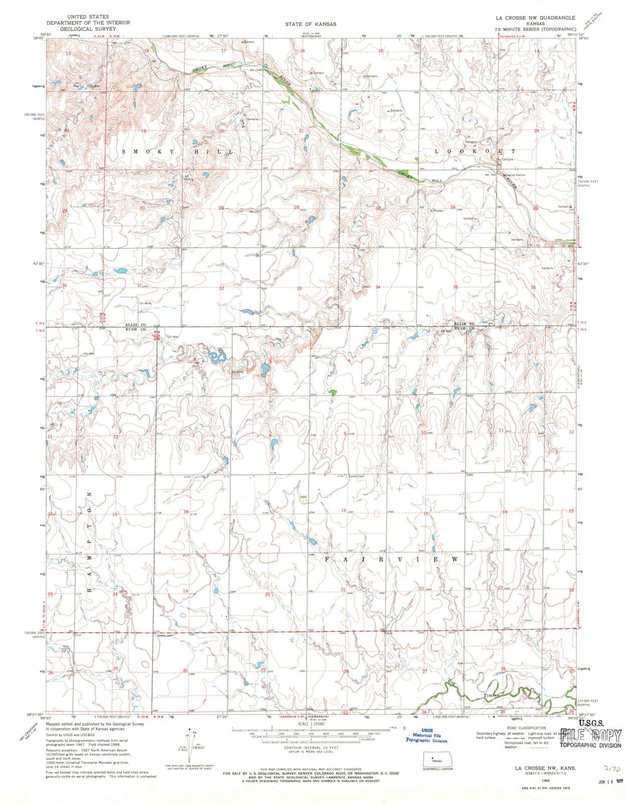 1968 La Crosse, KS - Kansas - USGS Topographic Map