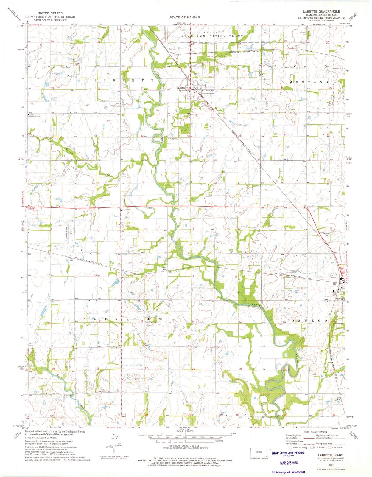 1974 Labette, KS - Kansas - USGS Topographic Map