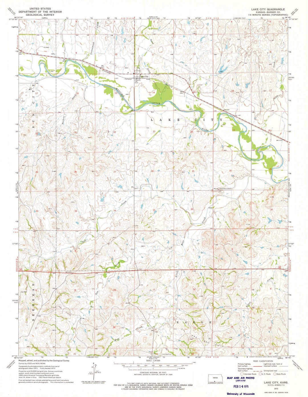 1973 Lake City, KS - Kansas - USGS Topographic Map