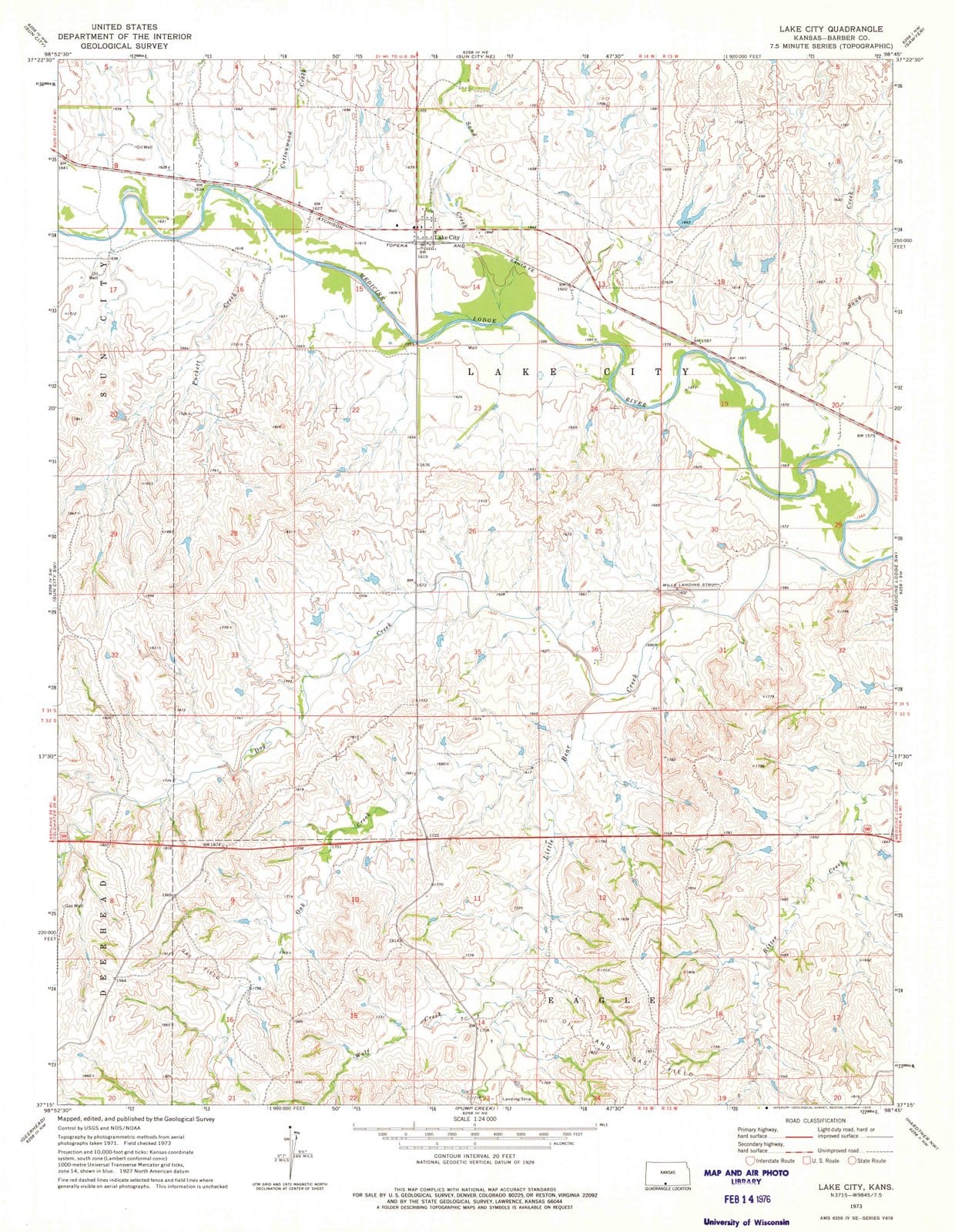 1973 Lake City, KS - Kansas - USGS Topographic Map