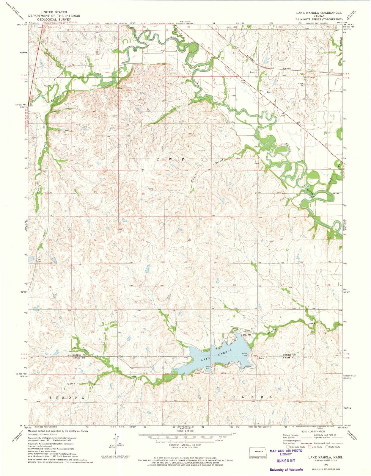 1972 Lake Kahola, KS - Kansas - USGS Topographic Map