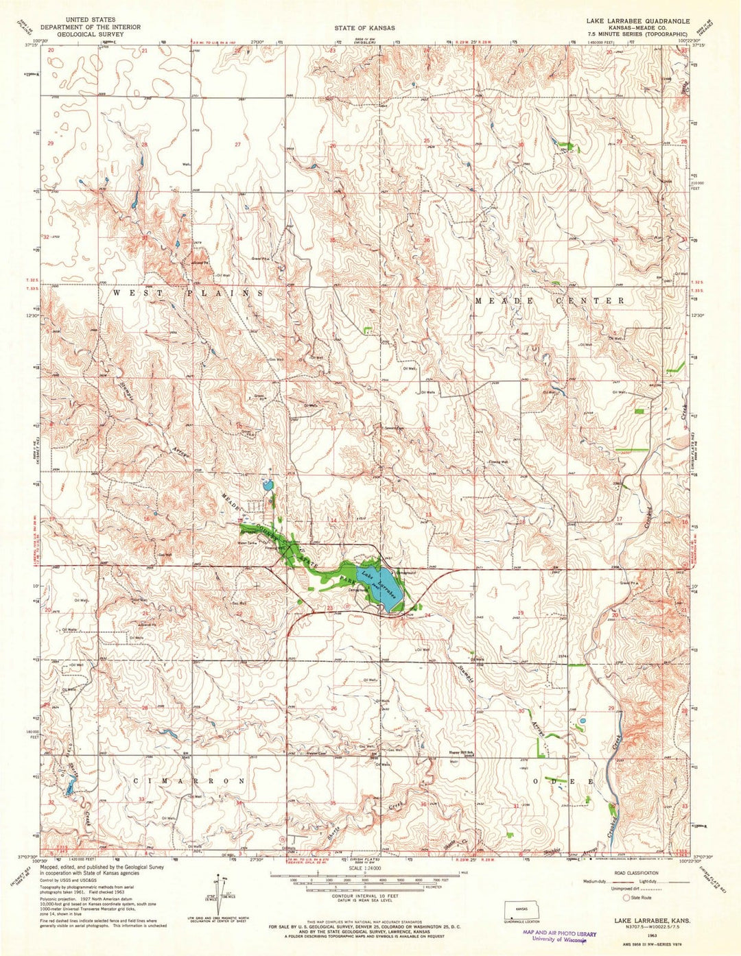 1963 Lake Larrabee, KS - Kansas - USGS Topographic Map