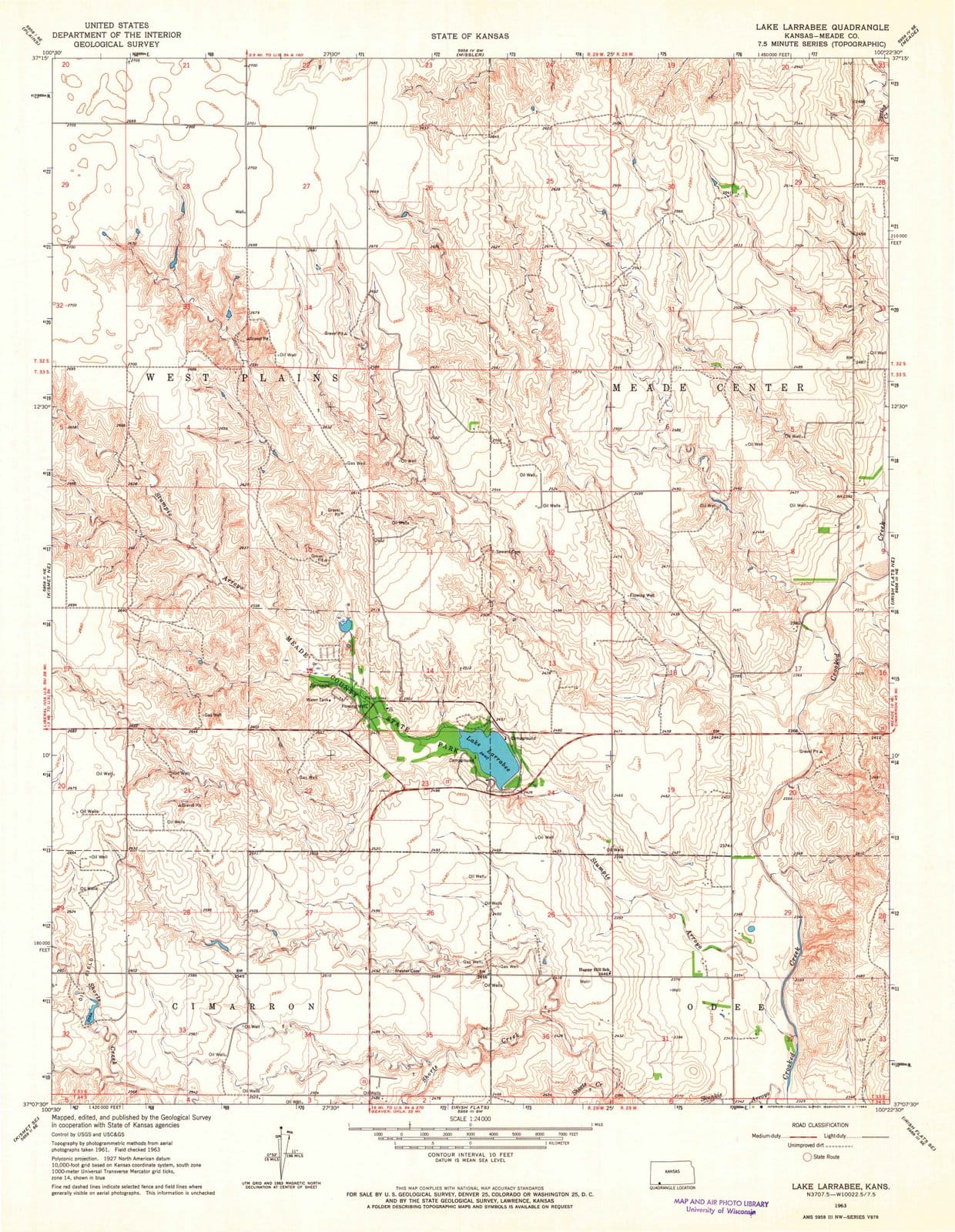 1963 Lake Larrabee, KS - Kansas - USGS Topographic Map