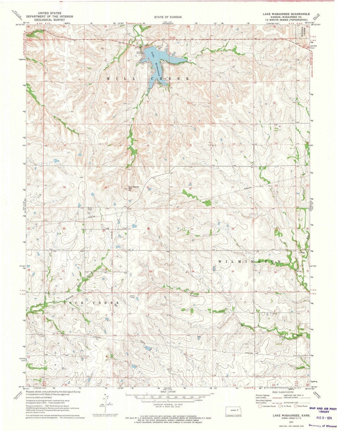 1971 Lake Wabaunsee, KS - Kansas - USGS Topographic Map