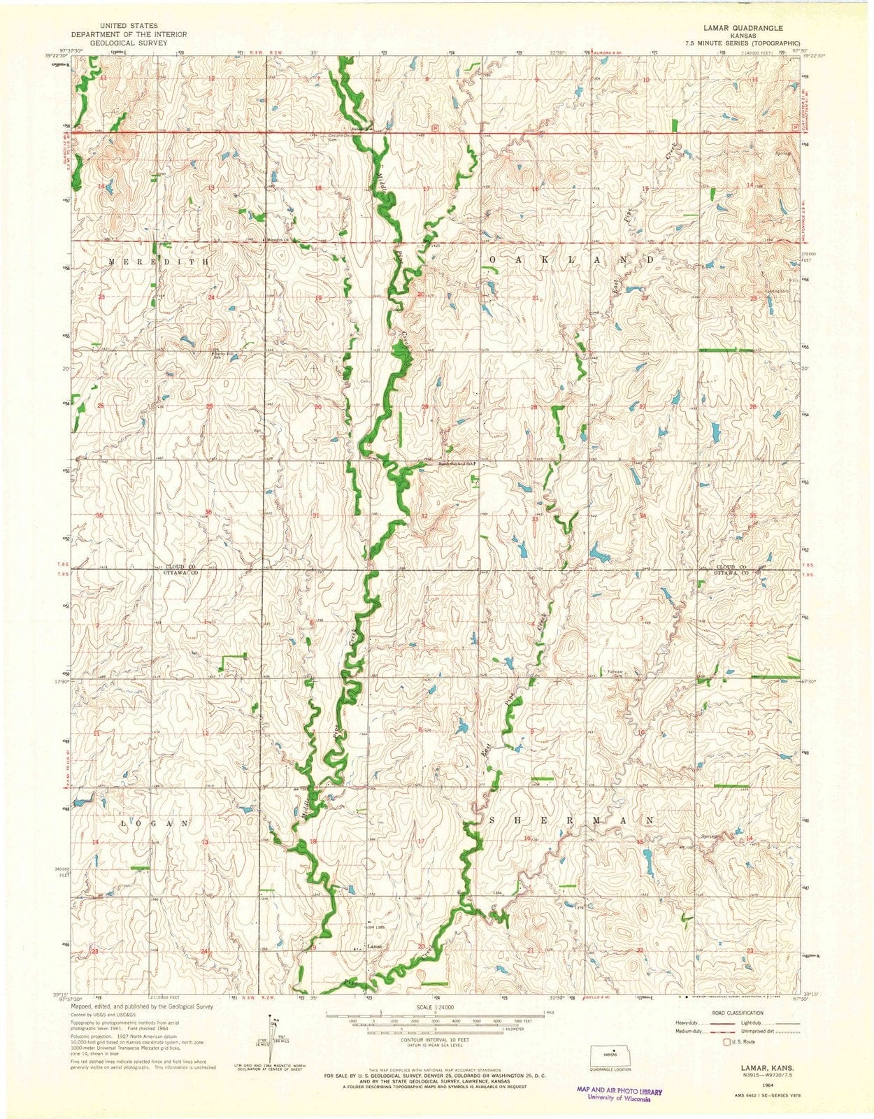 1964 Lamar, KS - Kansas - USGS Topographic Map