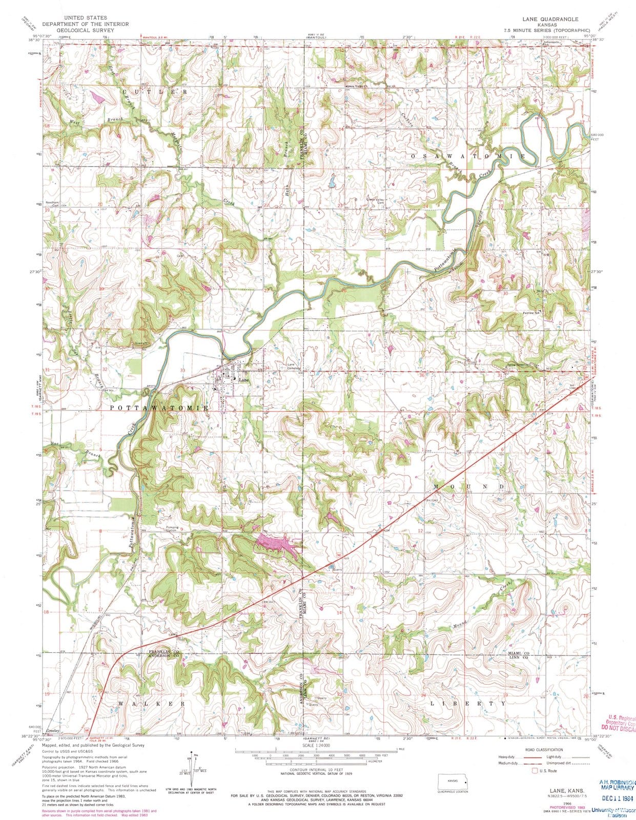 1966 Lane, KS - Kansas - USGS Topographic Map