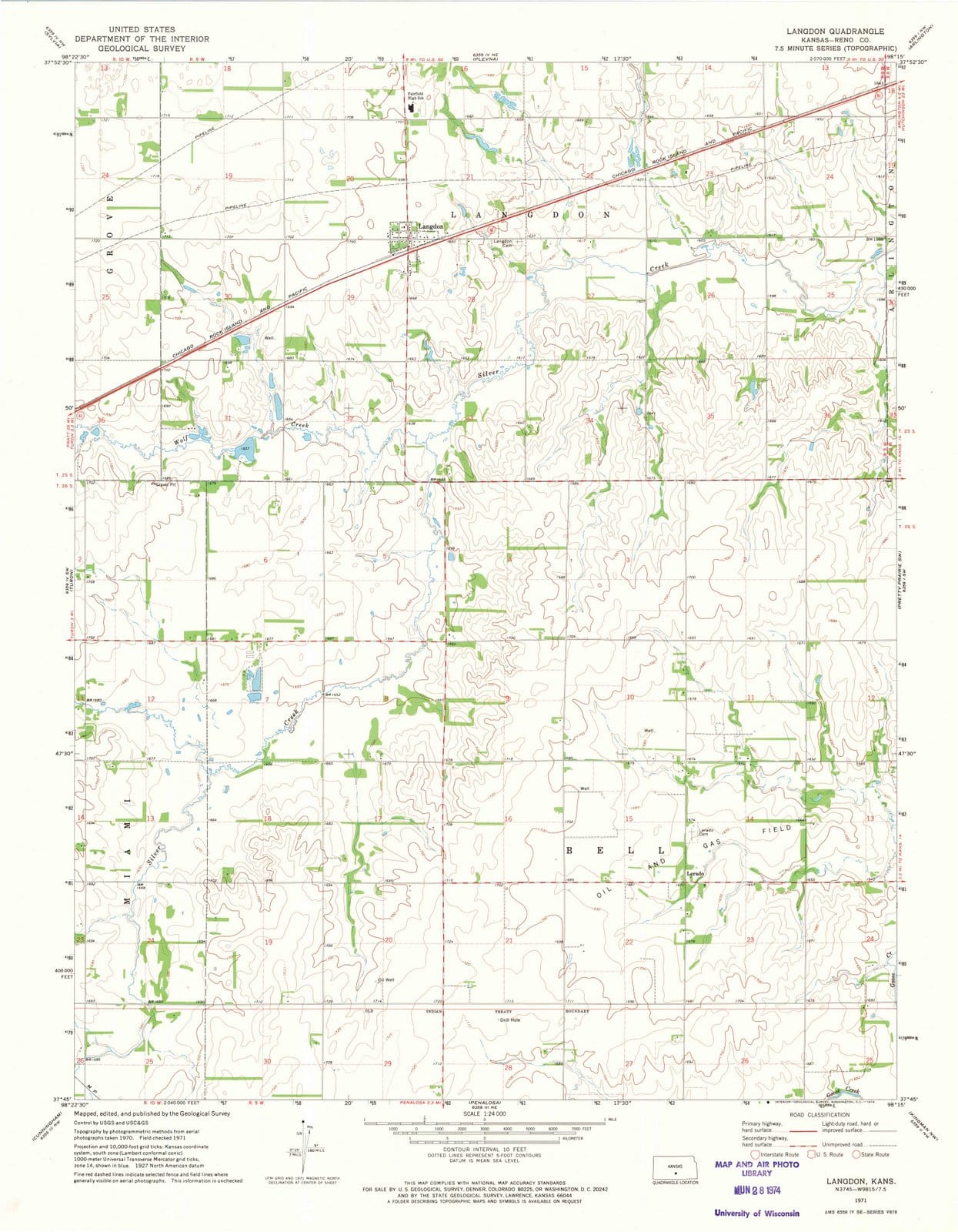 1971 Langdon, KS - Kansas - USGS Topographic Map