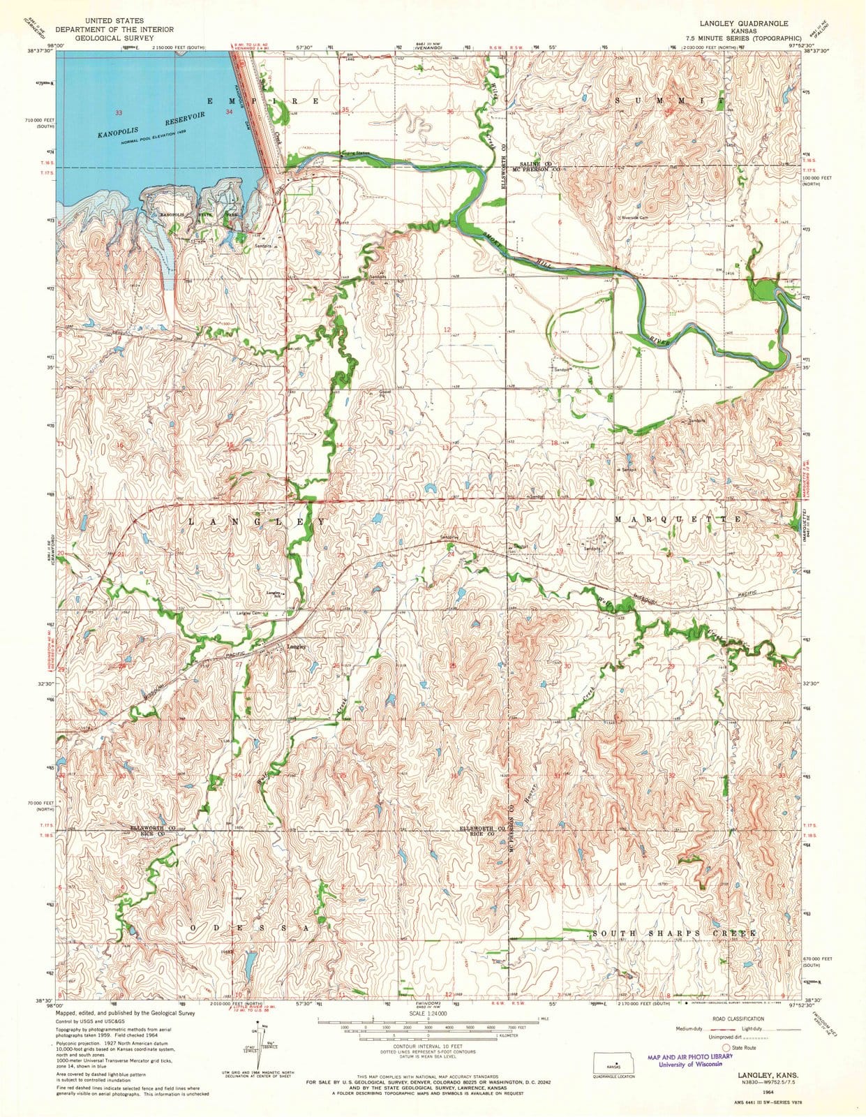 1964 Langley, KS - Kansas - USGS Topographic Map