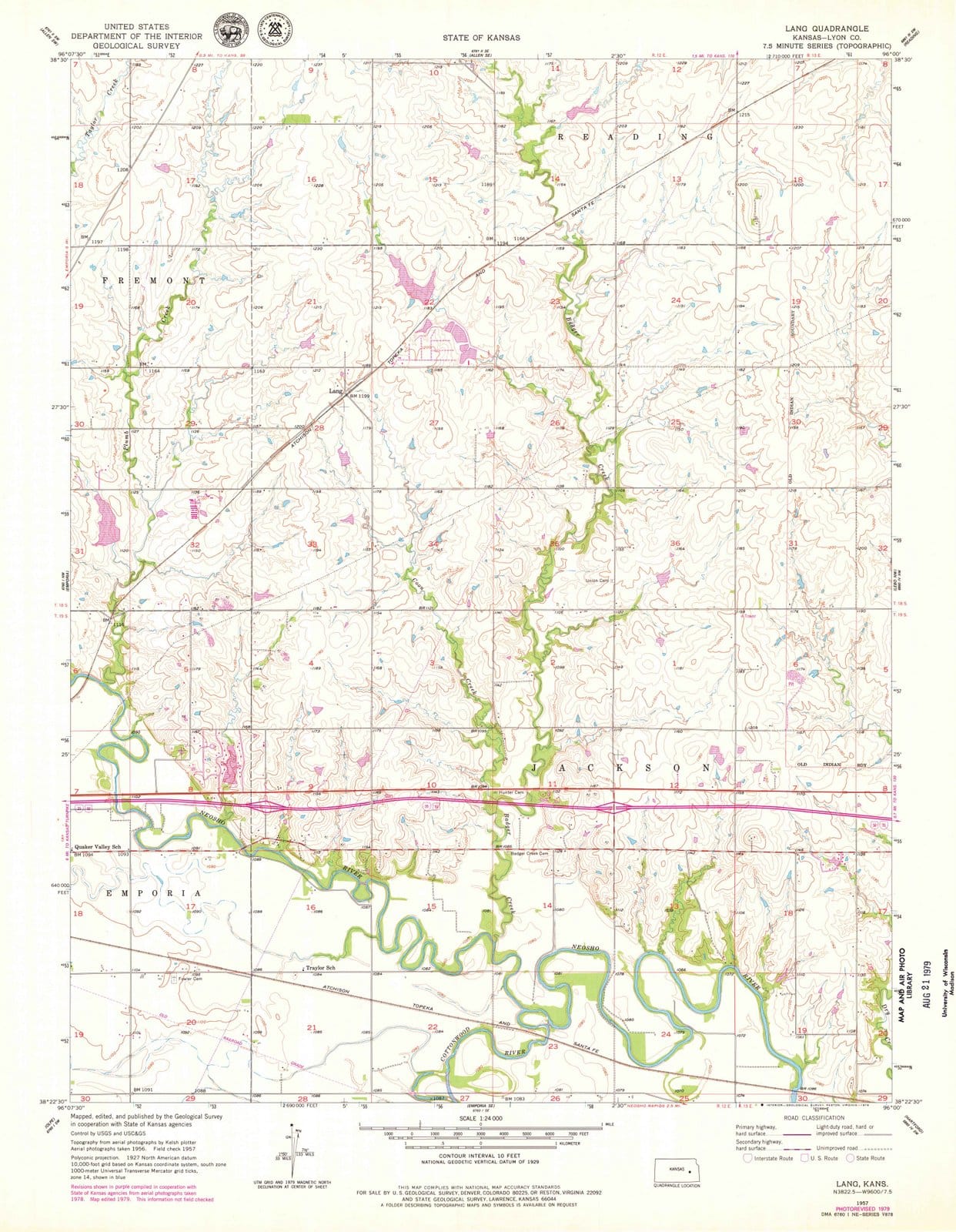 1957 Lang, KS - Kansas - USGS Topographic Map