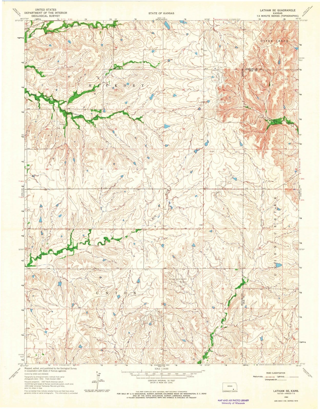 1964 Latham, KS - Kansas - USGS Topographic Map