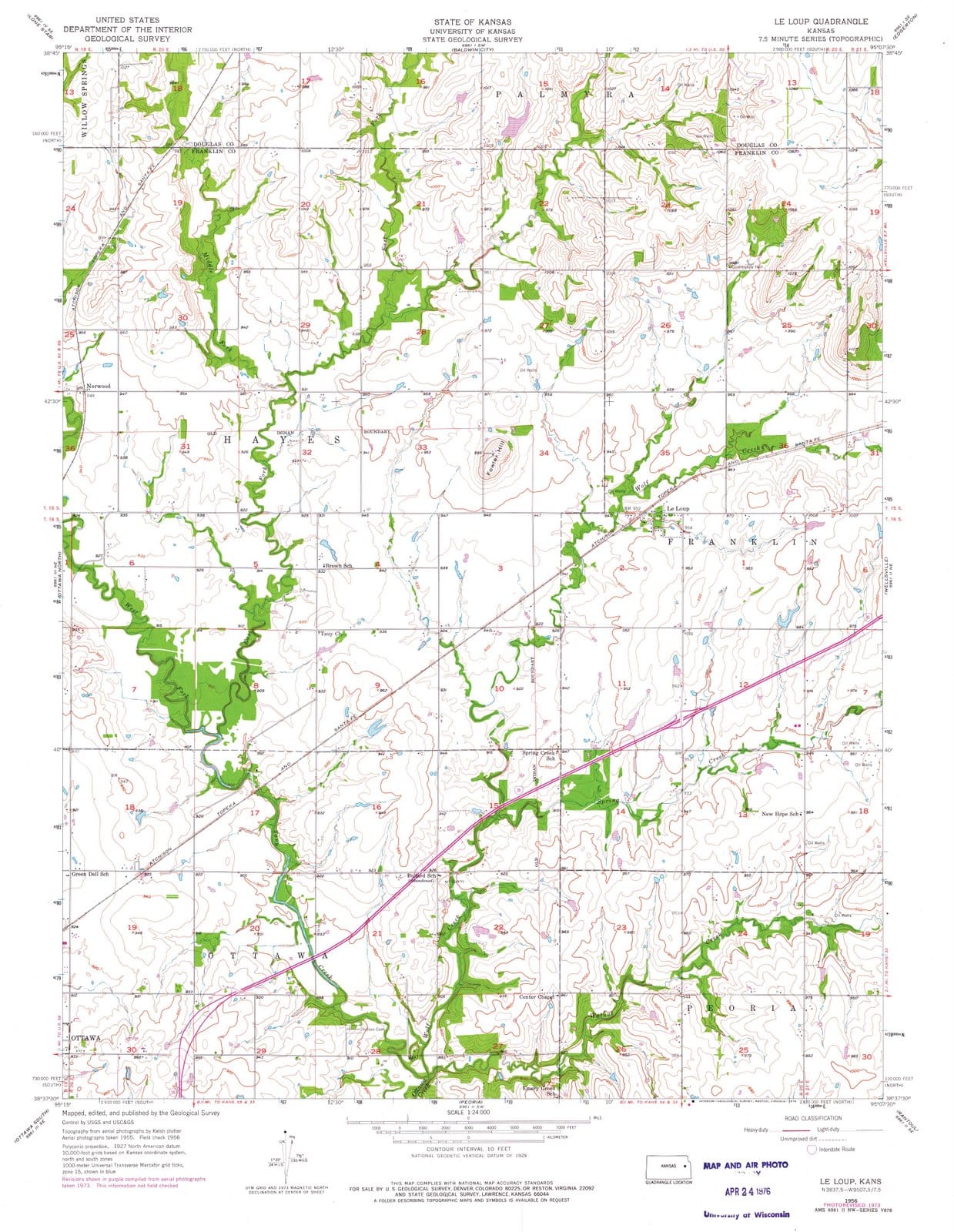 1956 Le Loup, KS - Kansas - USGS Topographic Map