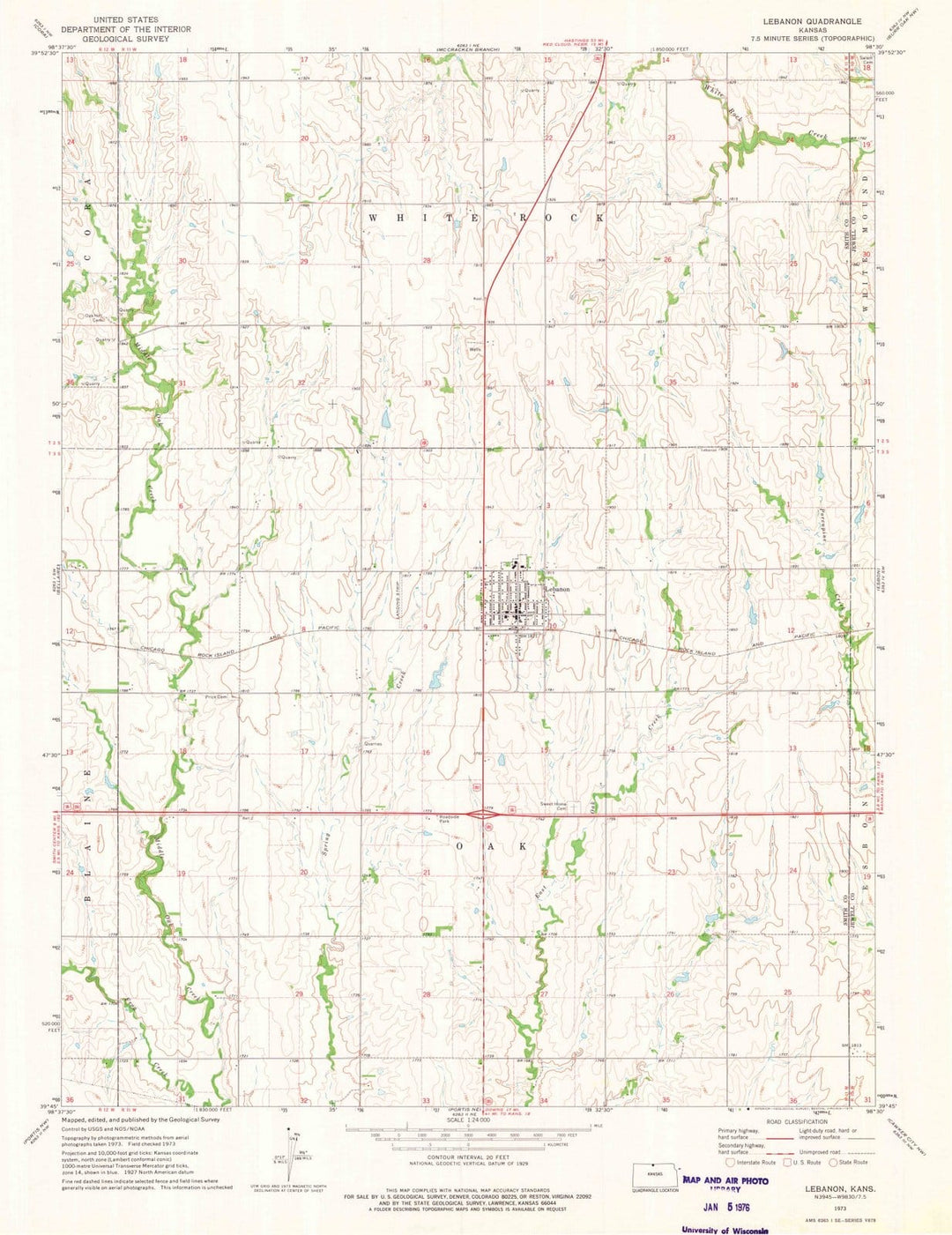 1973 Lebanon, KS - Kansas - USGS Topographic Map