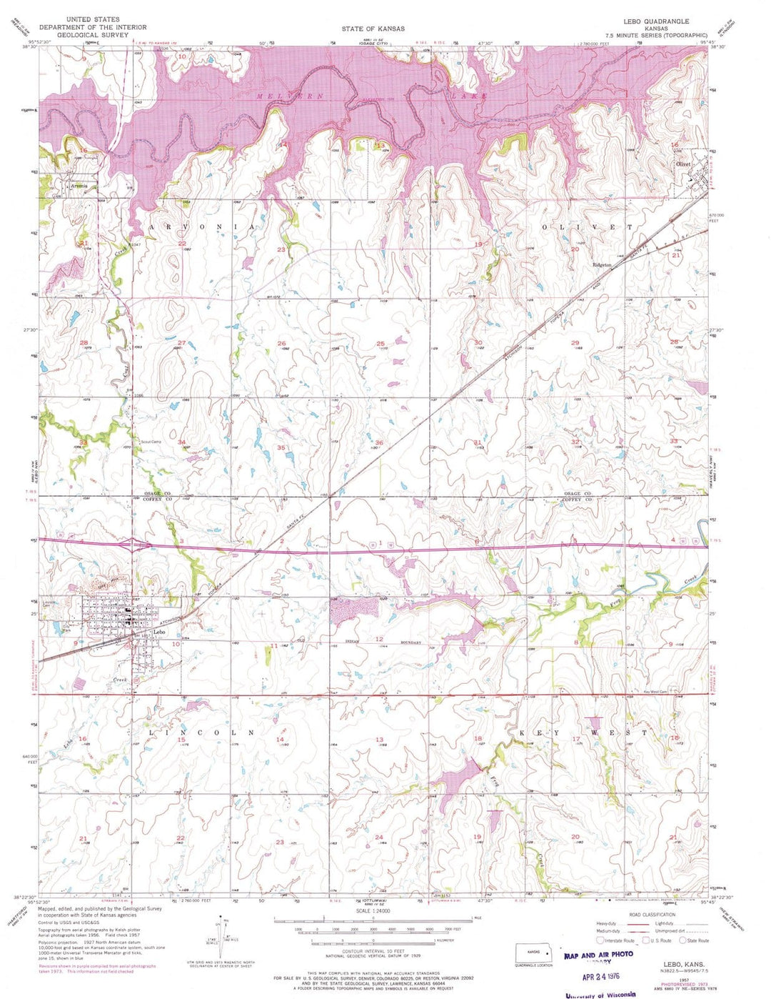 1957 Lebo, KS - Kansas - USGS Topographic Map