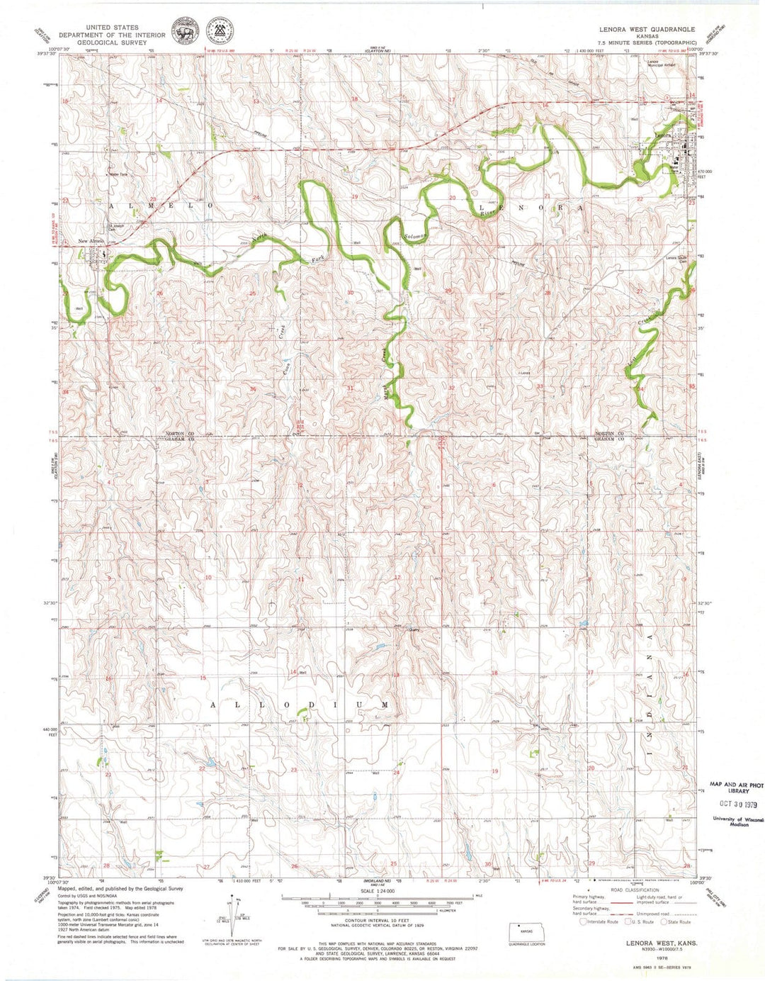 1978 Lenora West, KS - Kansas - USGS Topographic Map