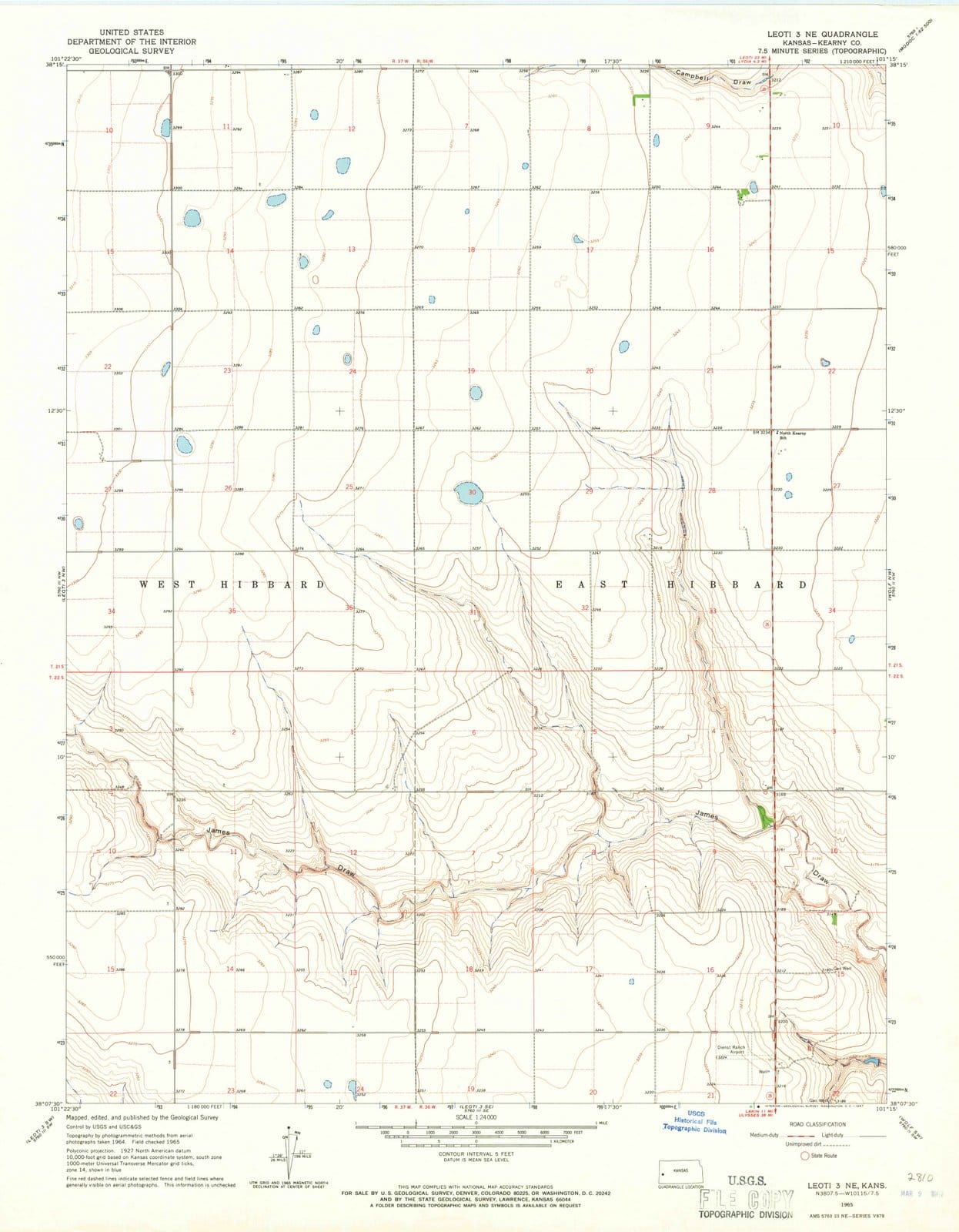 1965 Leoti 3, KS - Kansas - USGS Topographic Map