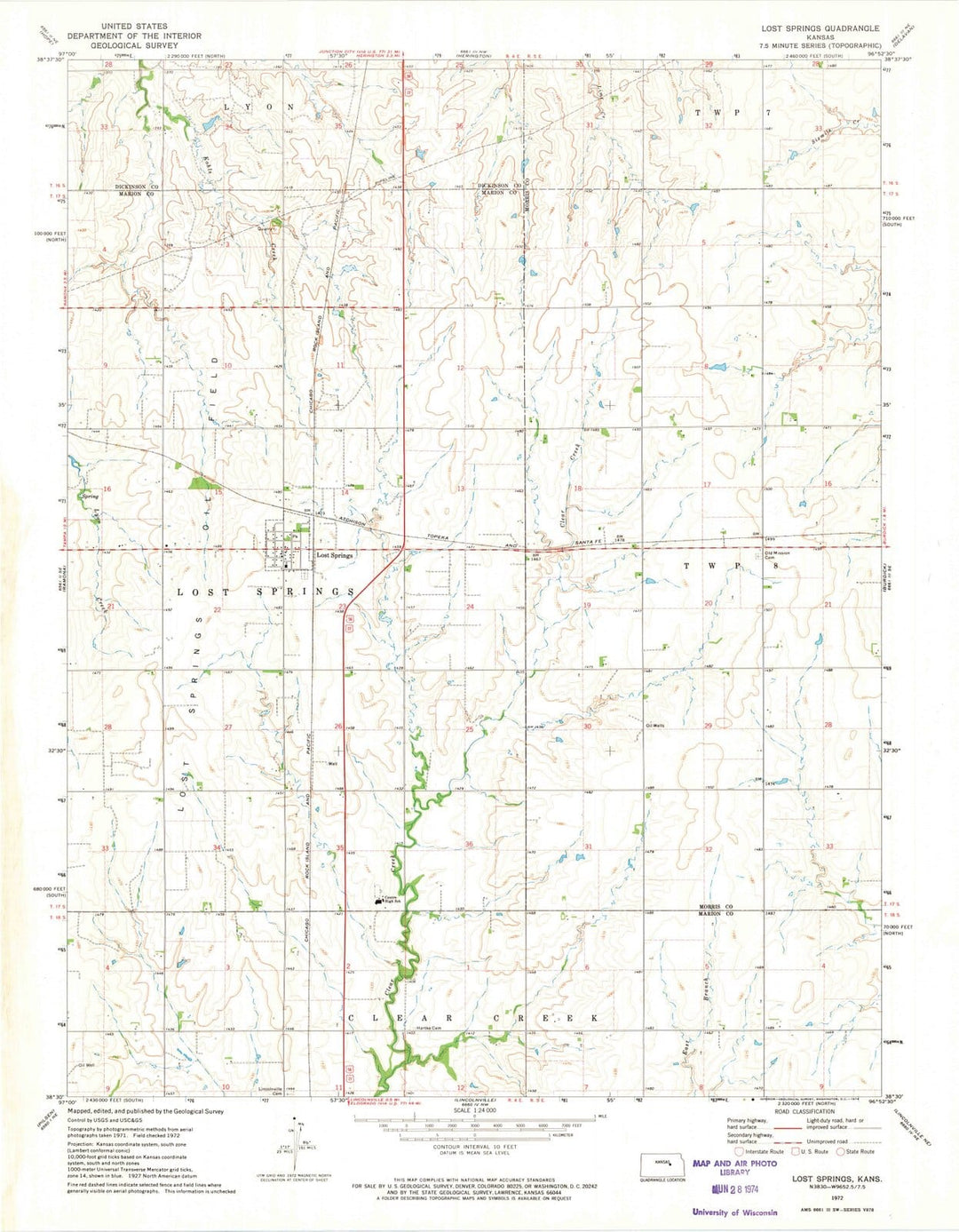 1972 Lost Springs, KS - Kansas - USGS Topographic Map