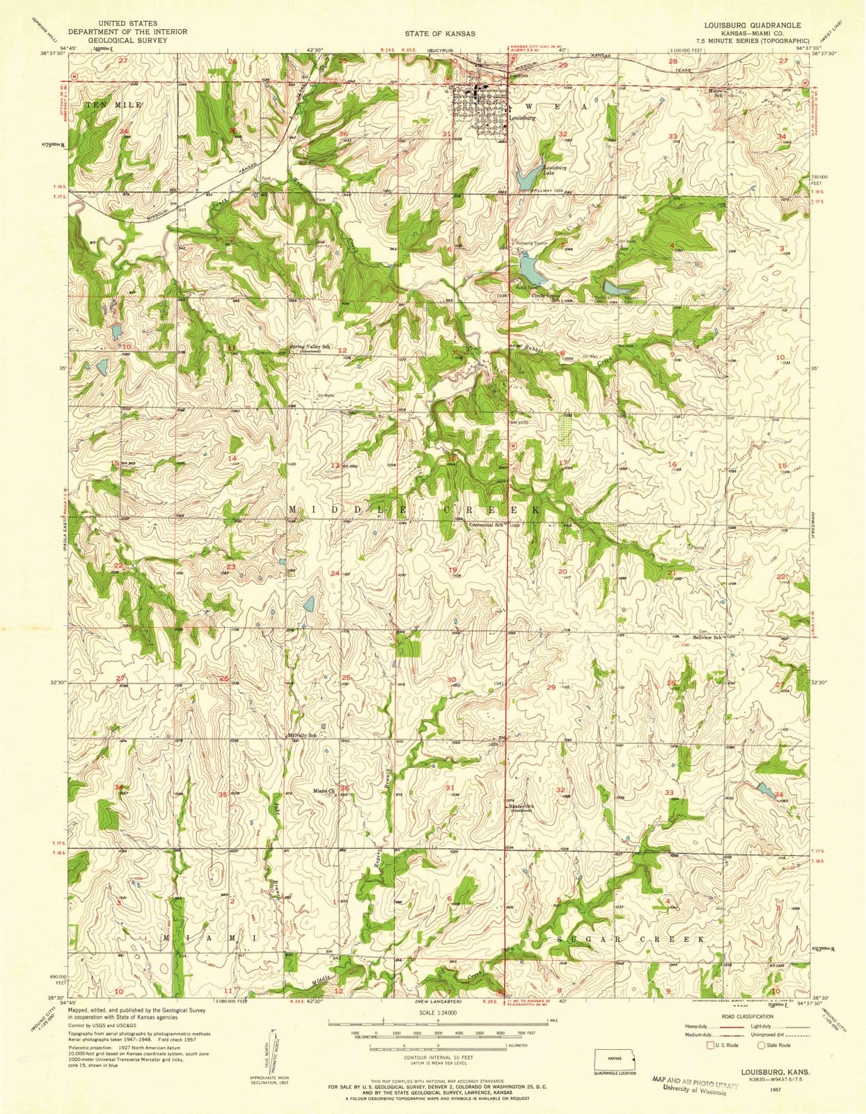 1957 Louisburg, KS - Kansas - USGS Topographic Map