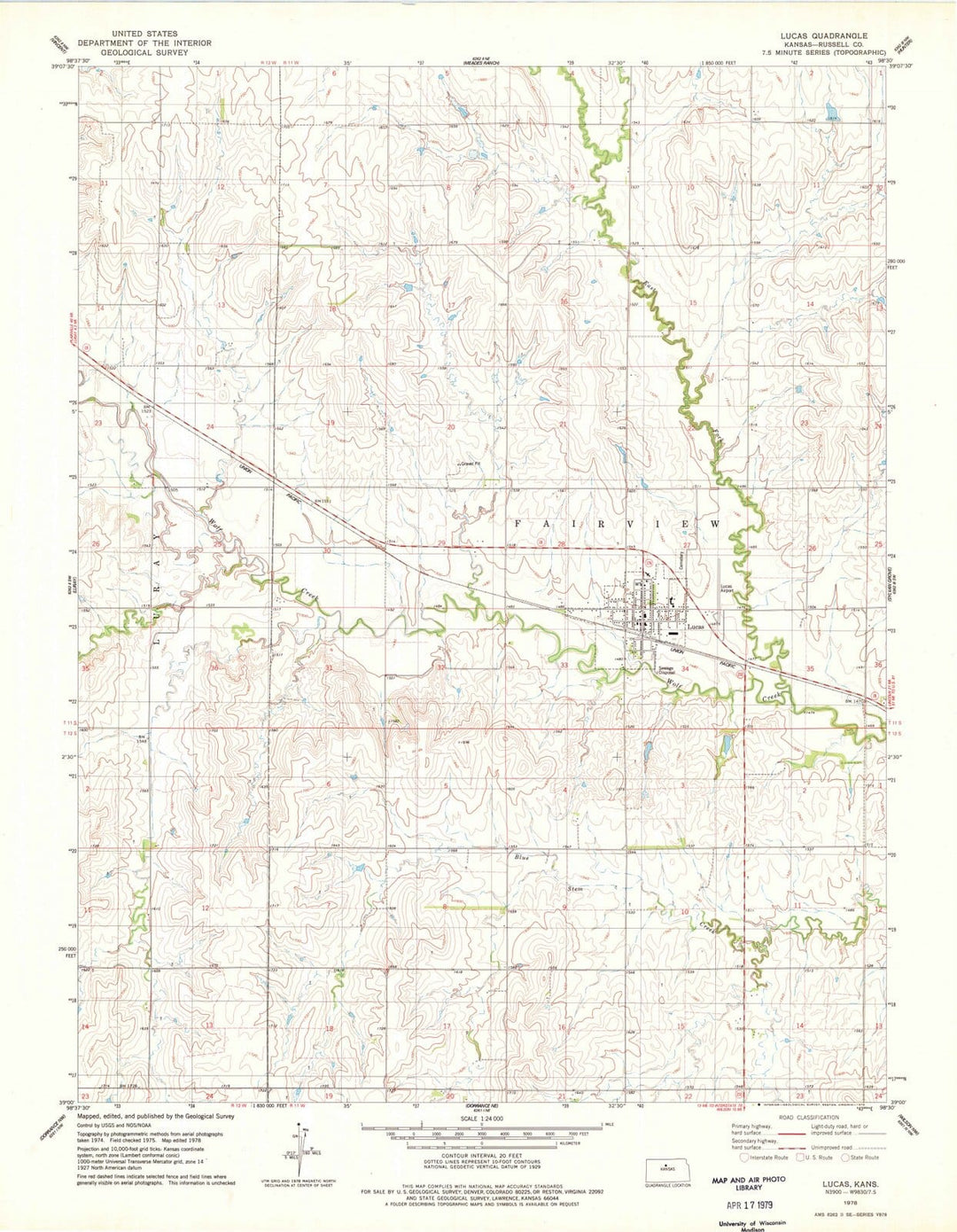 1978 Lucas, KS - Kansas - USGS Topographic Map