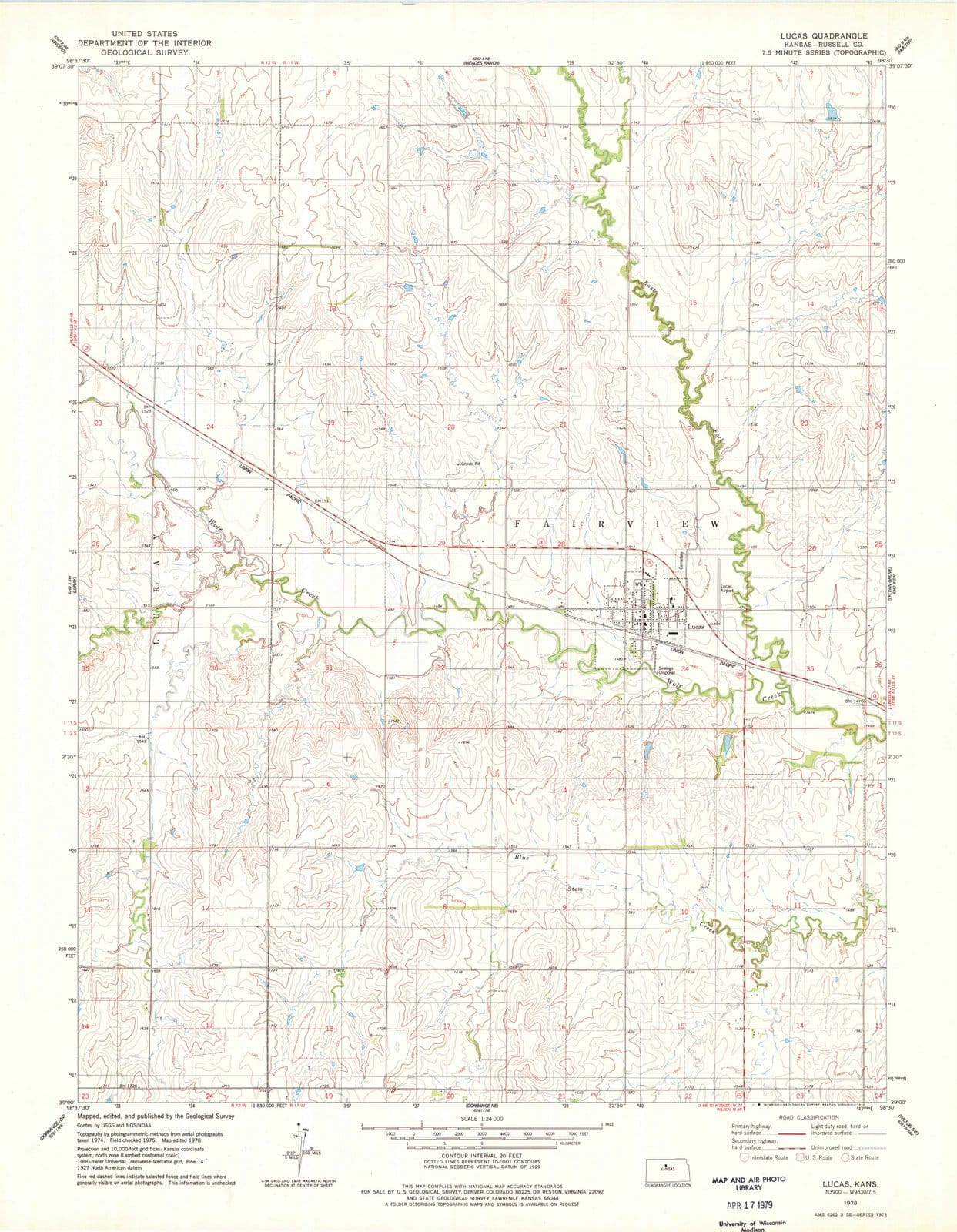 1978 Lucas, KS - Kansas - USGS Topographic Map