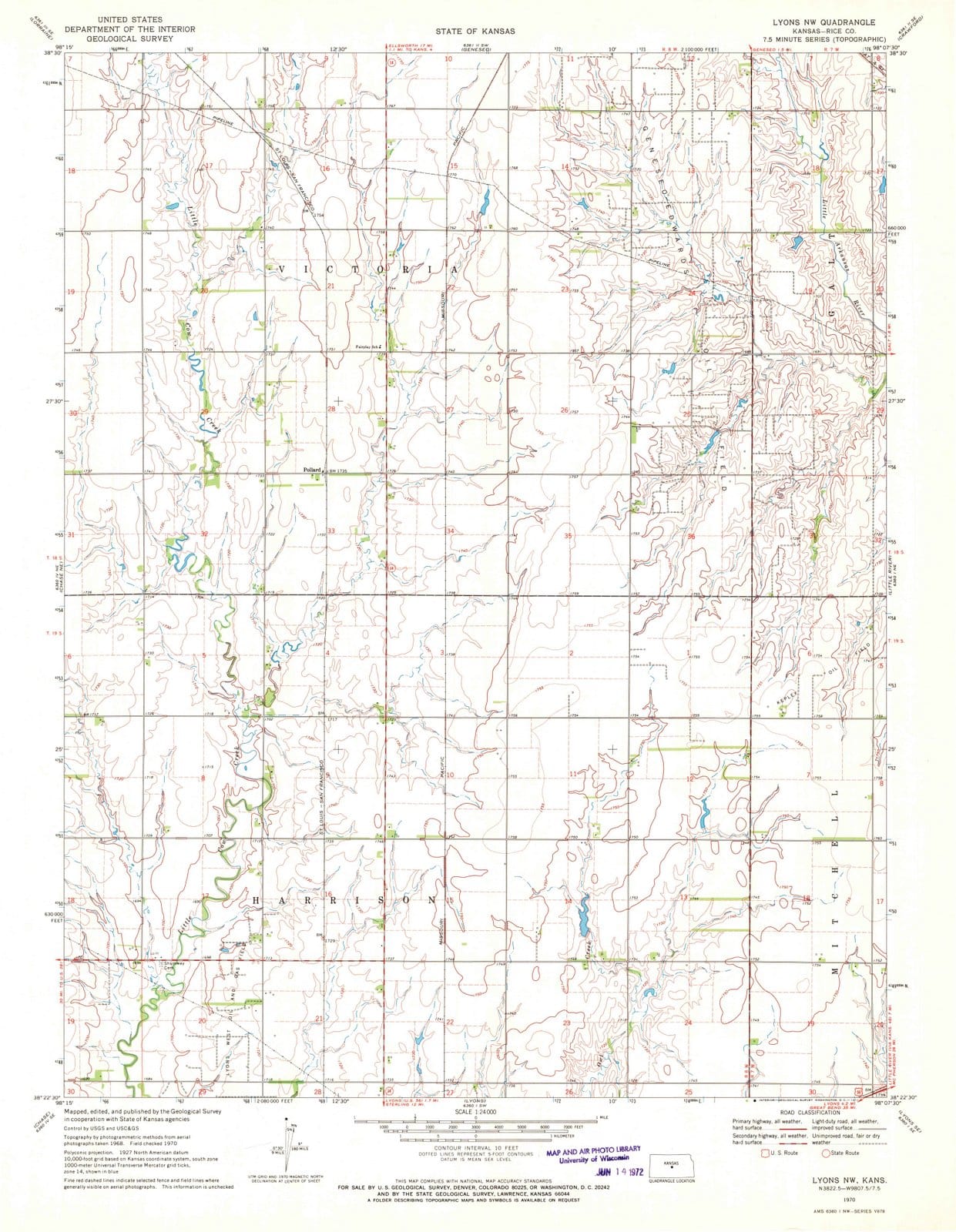 1970 Lyons, KS - Kansas - USGS Topographic Map