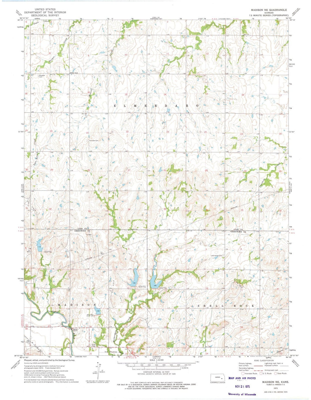 1973 Madison, KS - Kansas - USGS Topographic Map